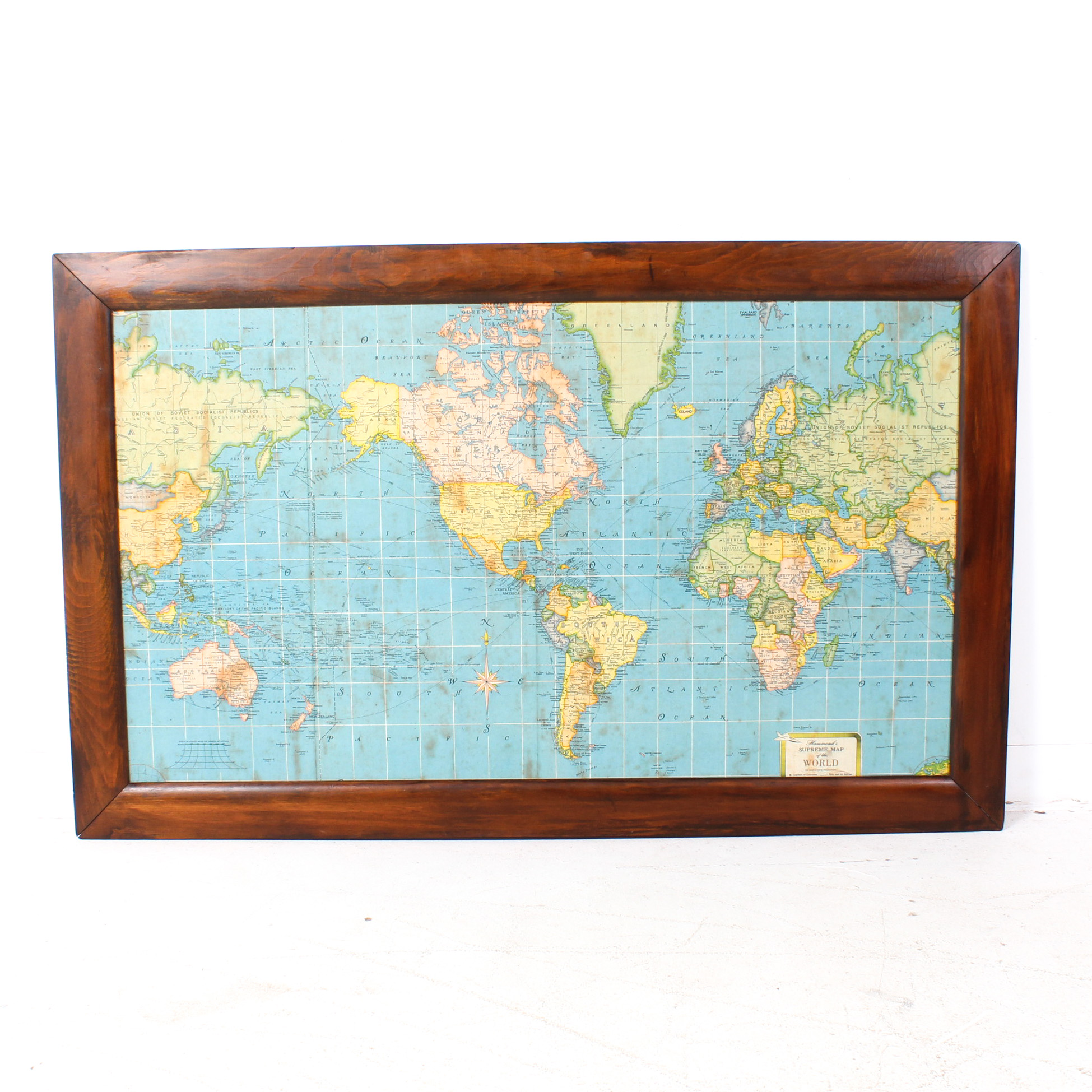 Vintage Mercator Projection Political World Map, circa 1950s