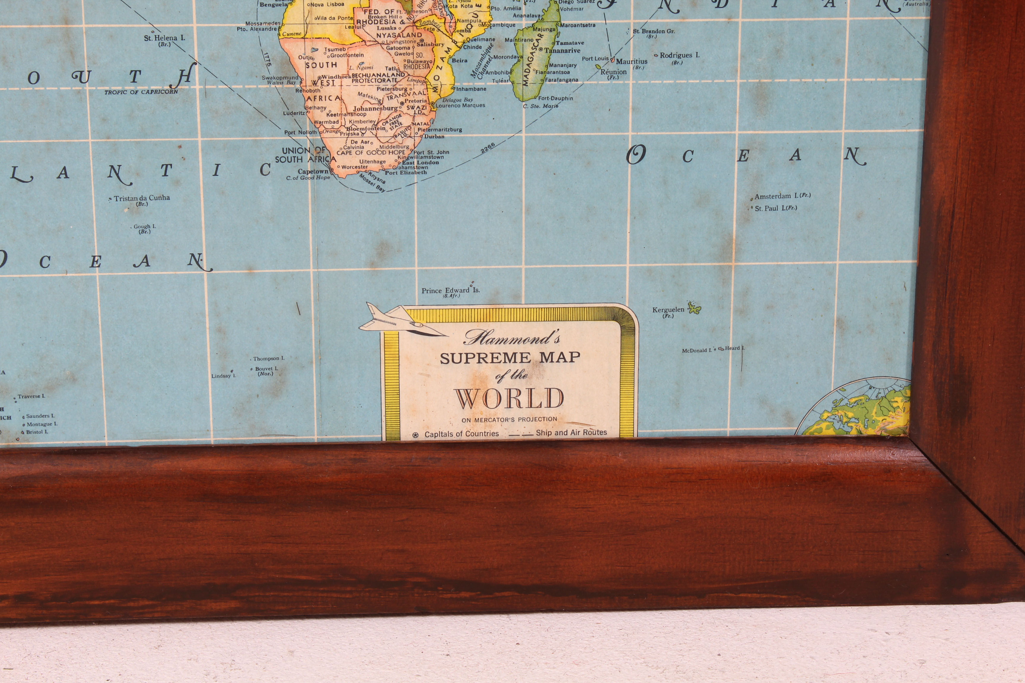 Vintage Mercator Projection Political World Map, circa 1950s