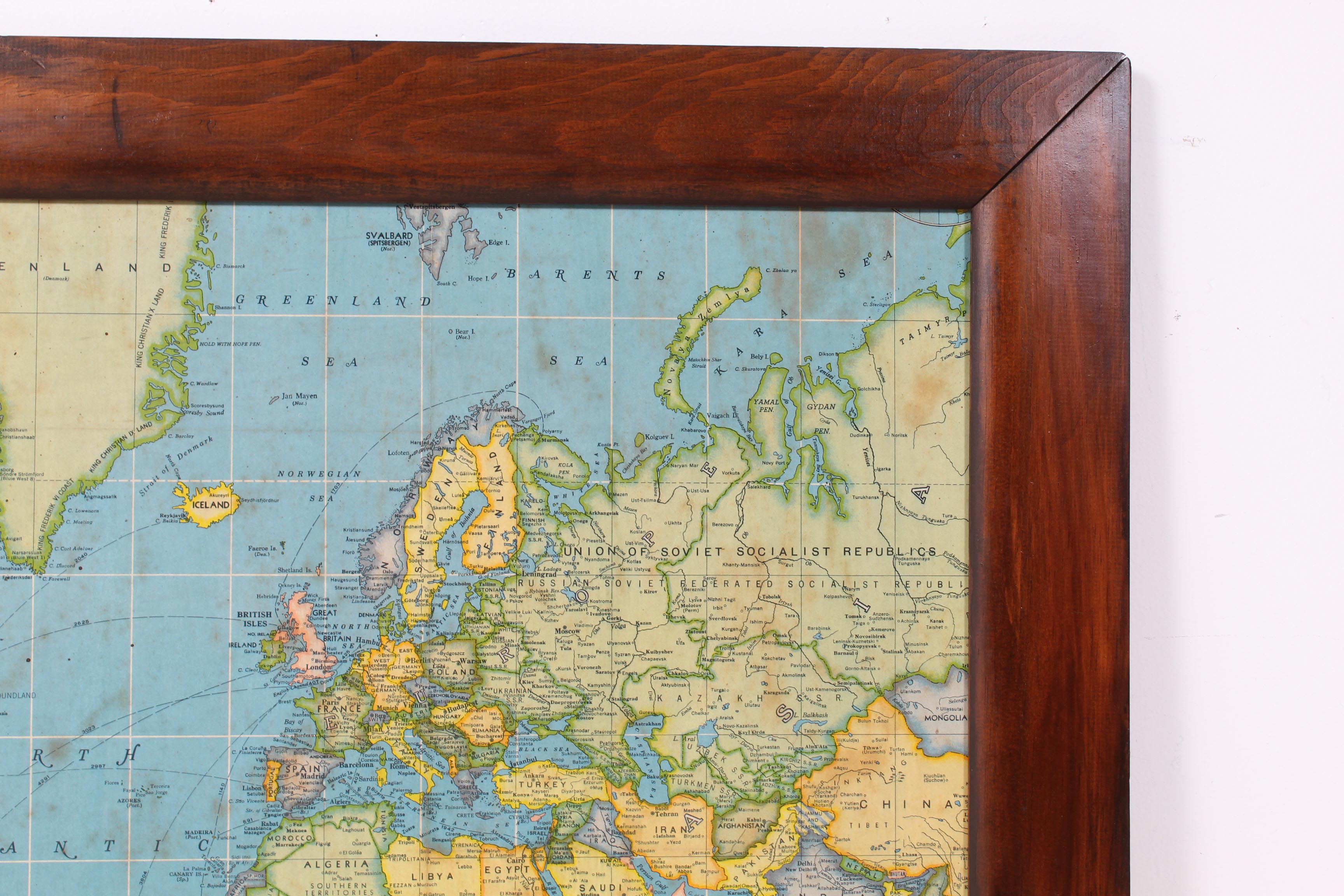 Vintage Mercator Projection Political World Map, circa 1950s