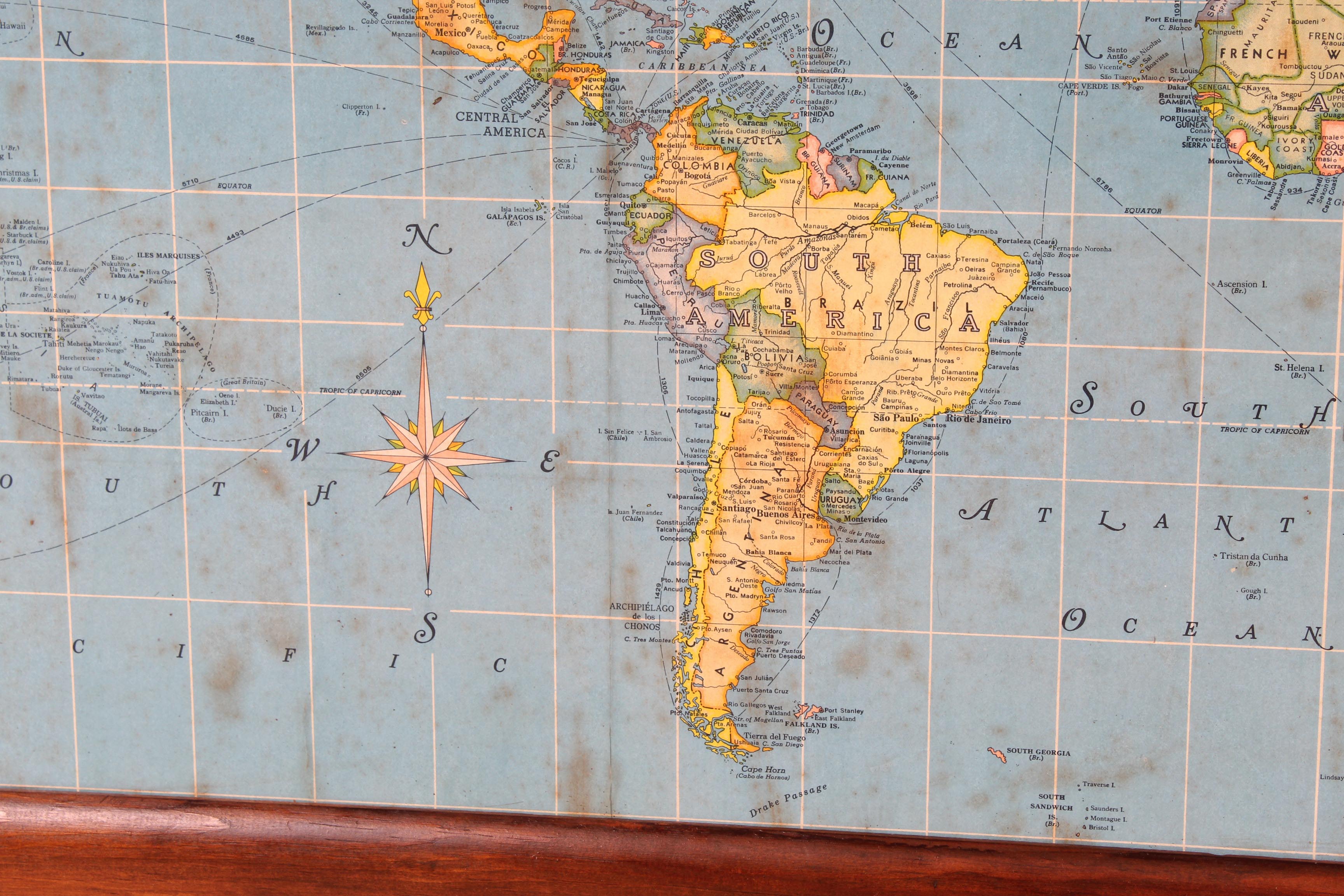 Vintage Mercator Projection Political World Map, circa 1950s