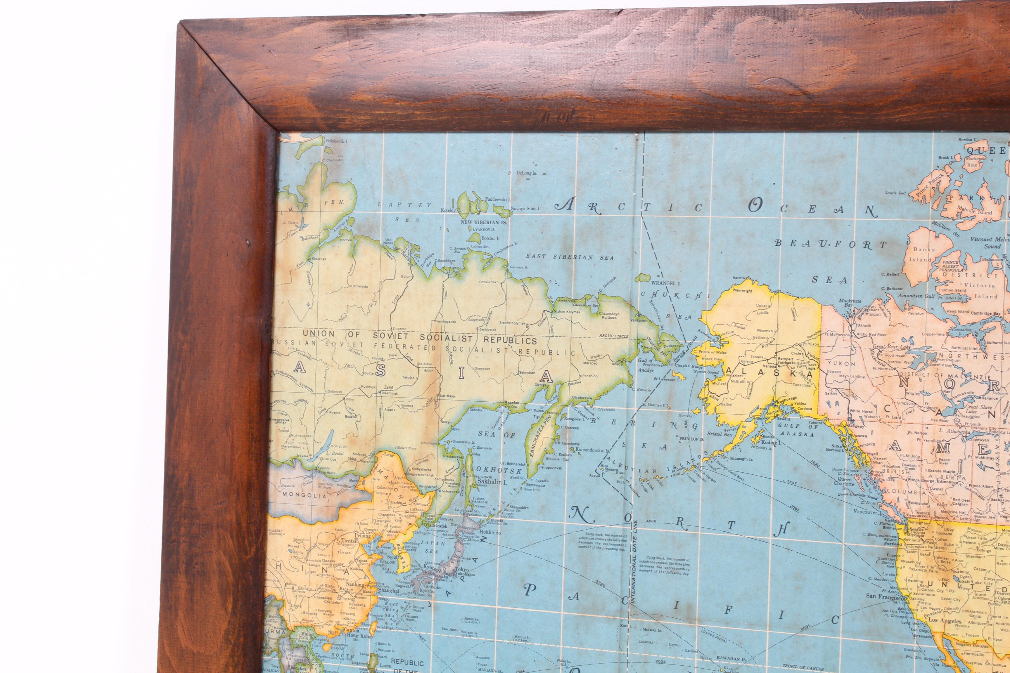 Vintage Mercator Projection Political World Map, circa 1950s