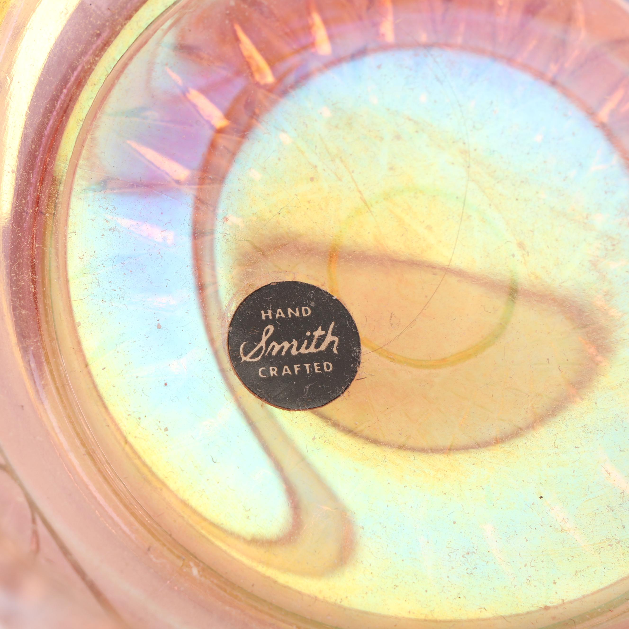 L.E. Smith "Quintec" Carnival Glass Basket and Fenton Style Glass Decor