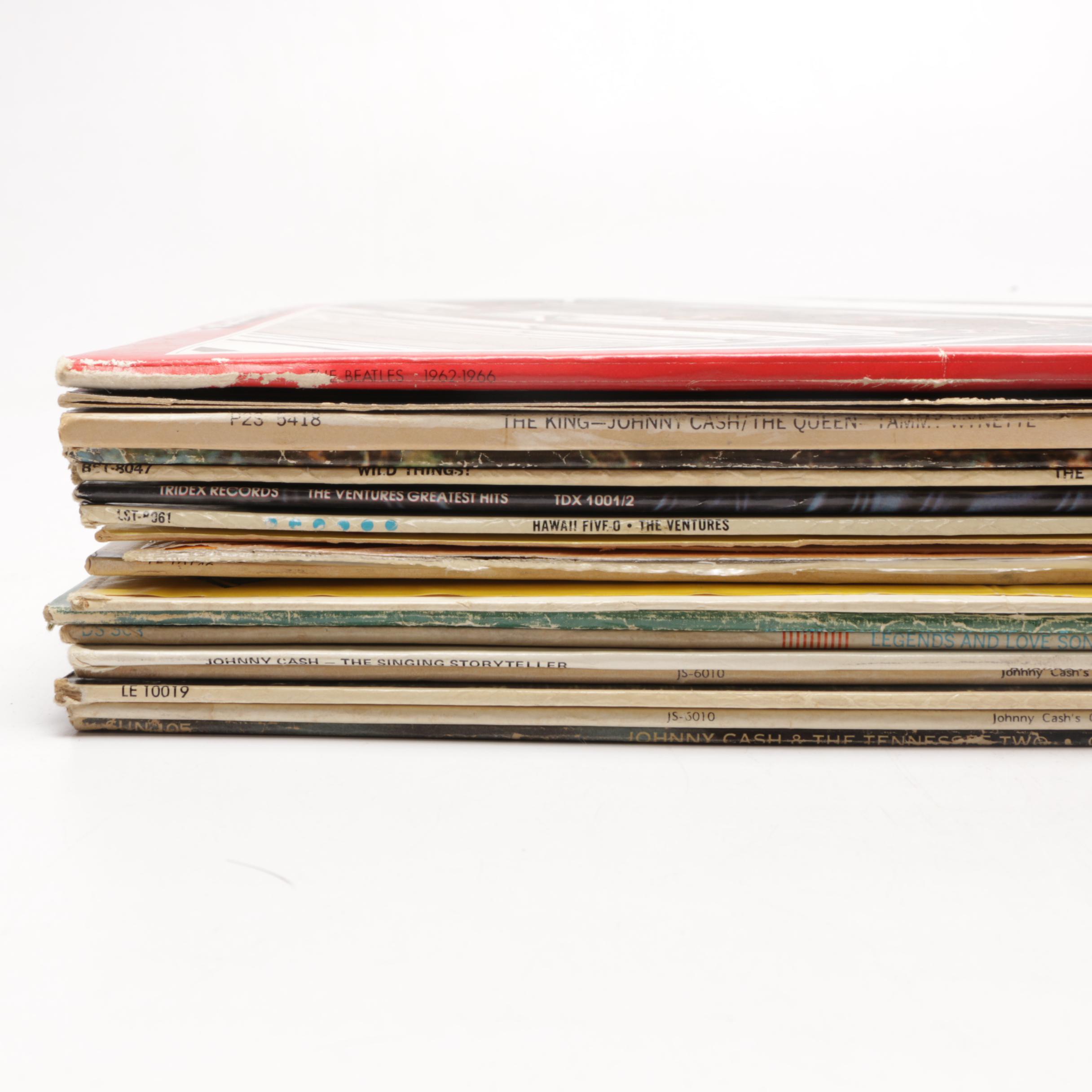 Assorted Johnny Cash and The Ventures Albums Including Signed Ventures Cover