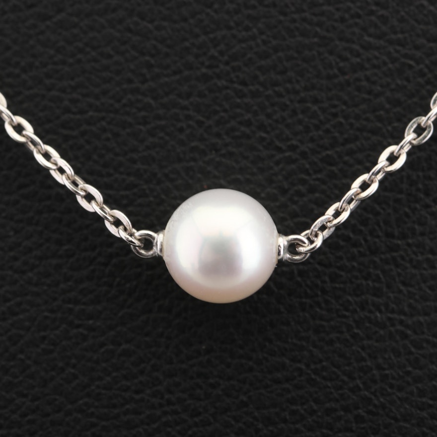 Mikimoto Sterling Silver Cultured Pearl Solitaire Pendant Necklace