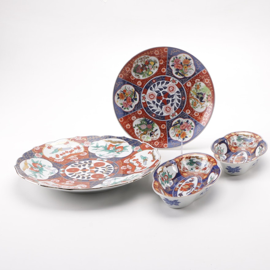 Japanese Imari Bird and Foliate Porcelain Serveware