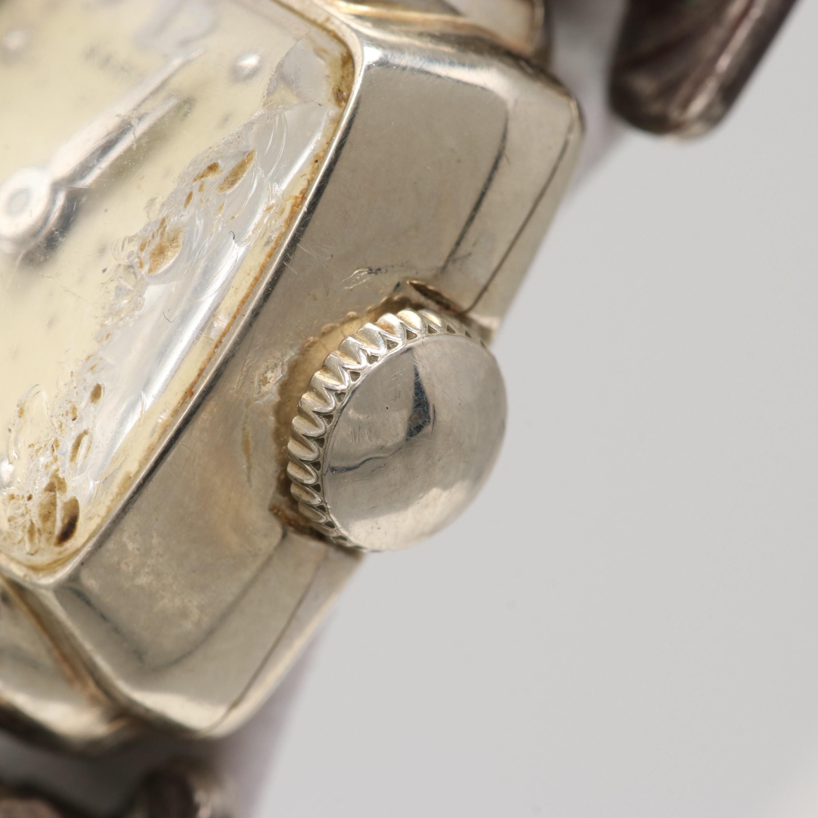 Vintage Hamilton Glenda 14K White Gold Watch With Sterling Silver Bracelet