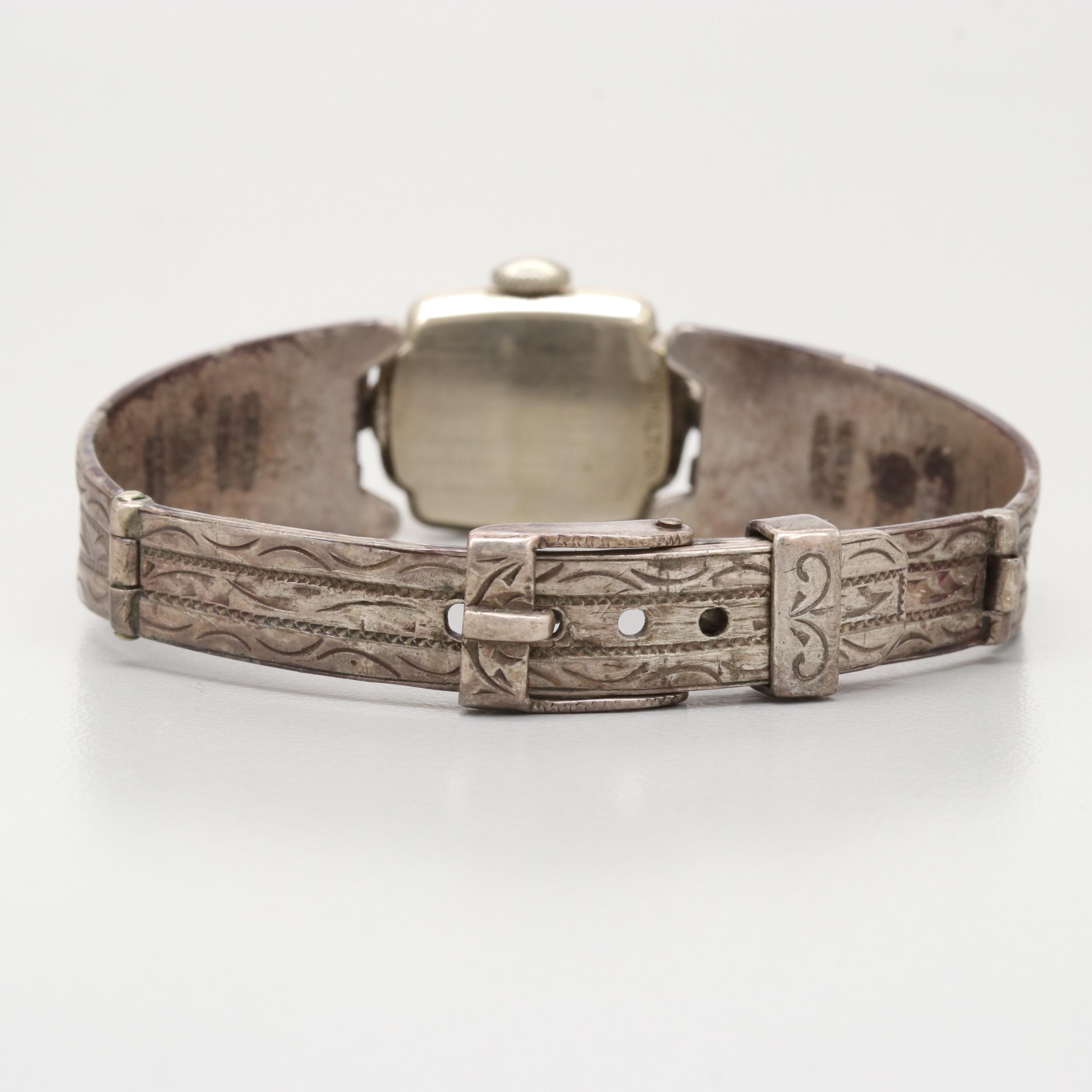 Vintage Hamilton Glenda 14K White Gold Watch With Sterling Silver Bracelet