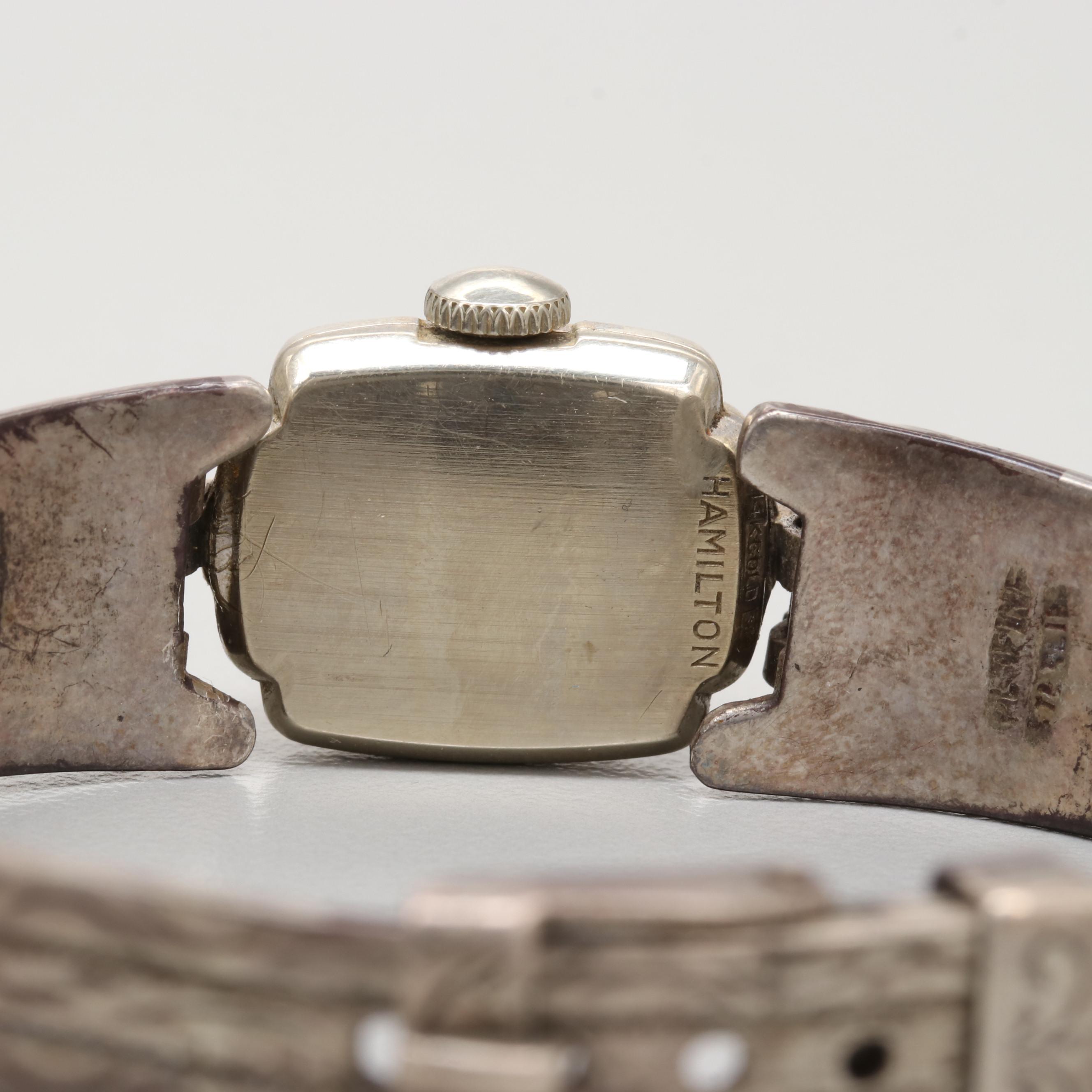 Vintage Hamilton Glenda 14K White Gold Watch With Sterling Silver Bracelet