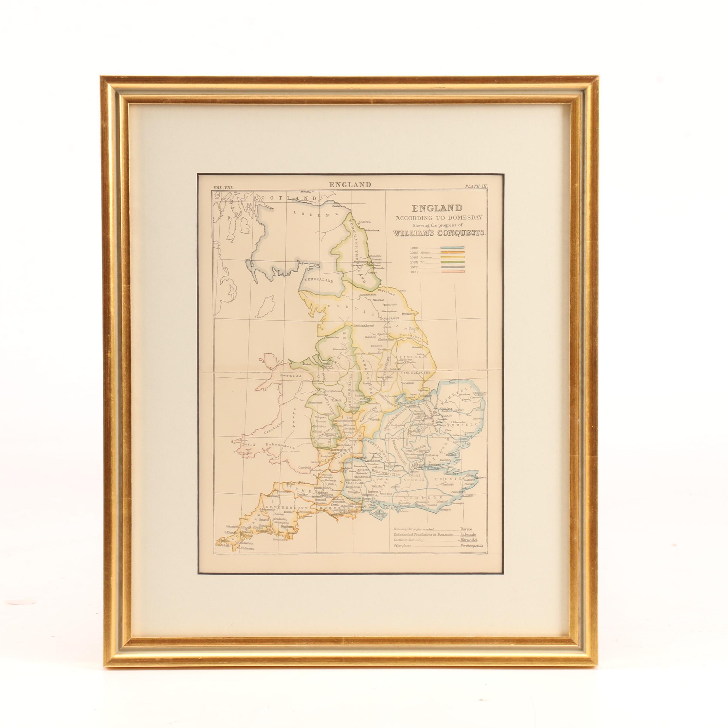 1890 Map "England: According to Domesday..."