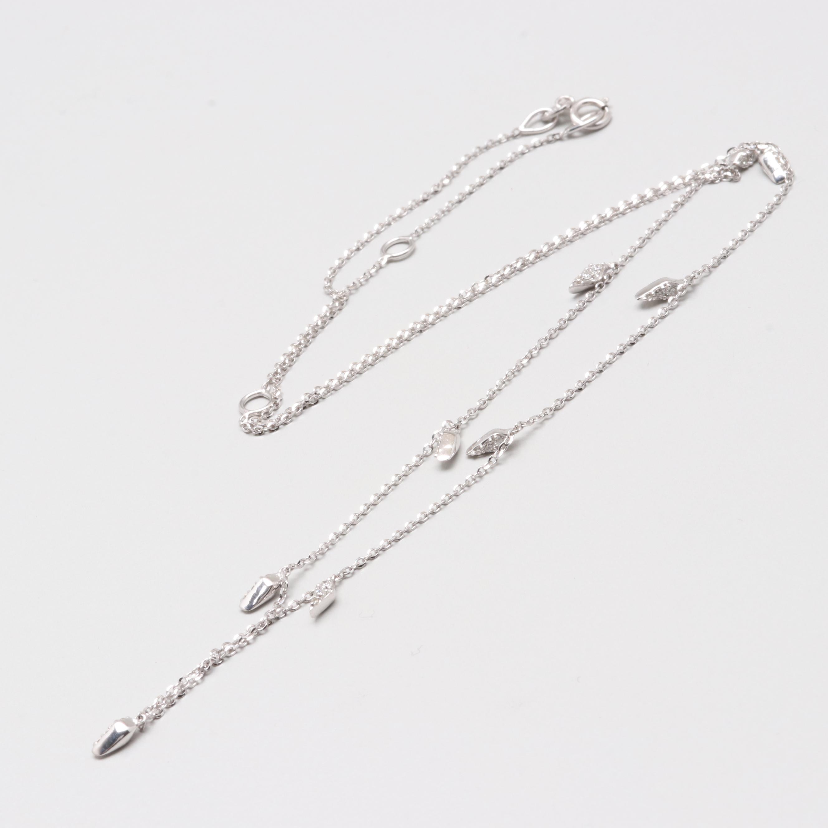 14K White Gold Diamond Station Necklace
