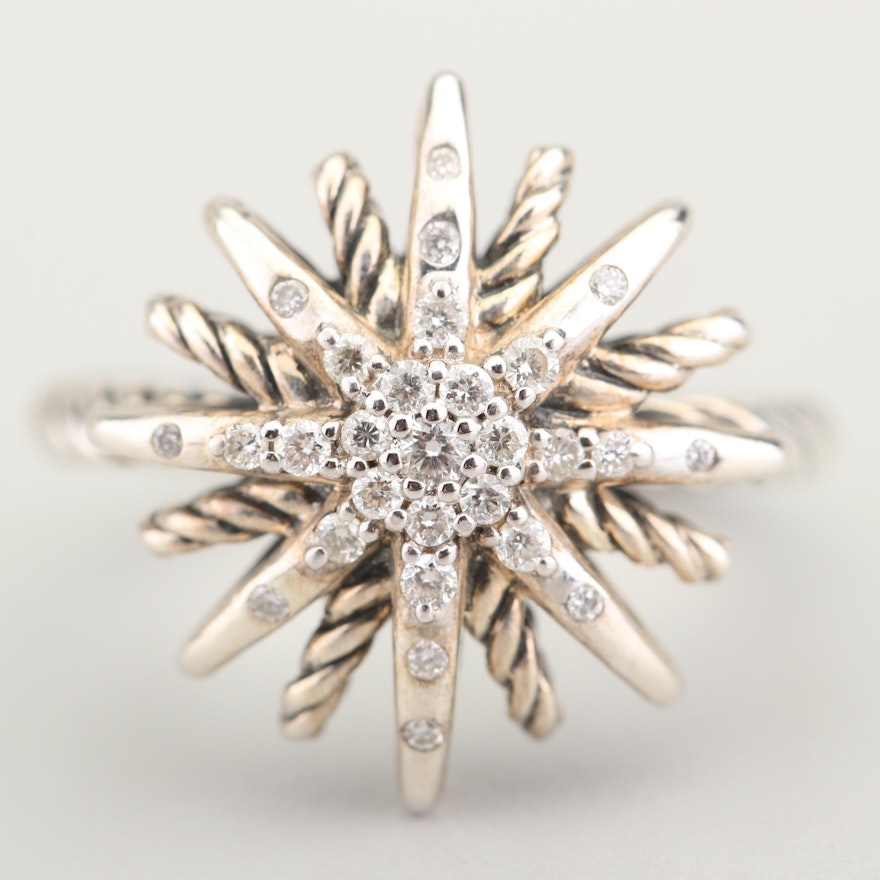 David Yurman "Starburst" Sterling Silver Diamond Ring