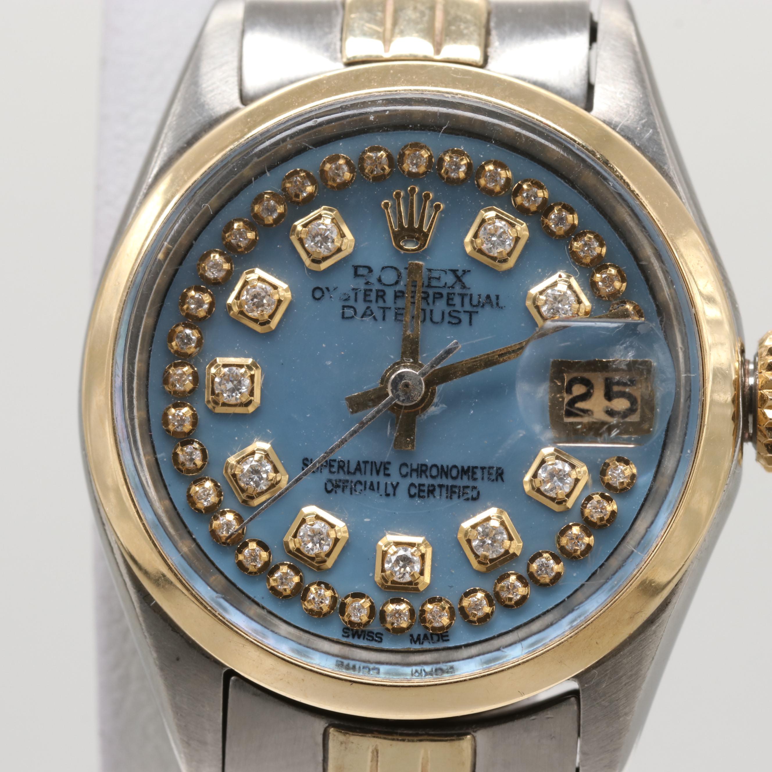 Rolex Datejust Two-Tone Black Mother of Pearl and Diamond Watch, 1969