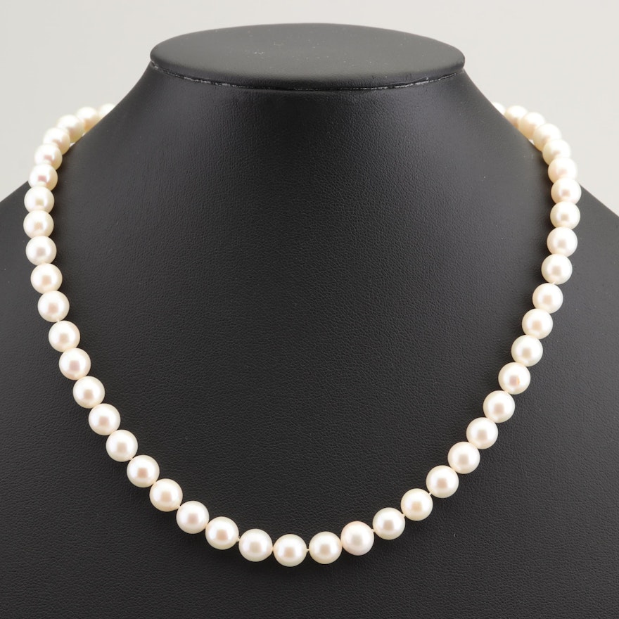 Mikimoto Cultured Pearl Necklace with 14K Yellow Gold Clasp