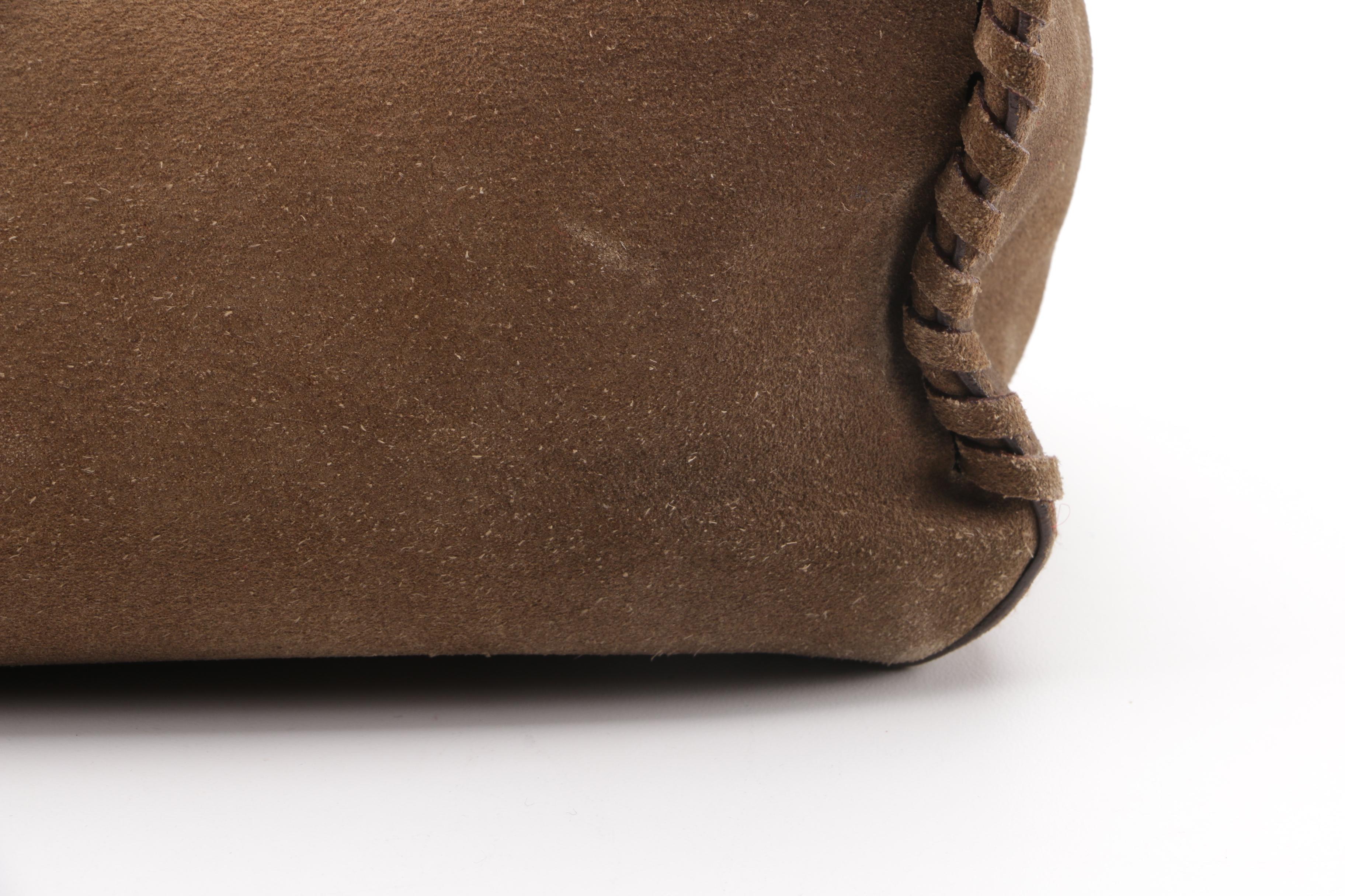 Gucci Brown Suede Whipstitch Wood Handle Hobo Bag