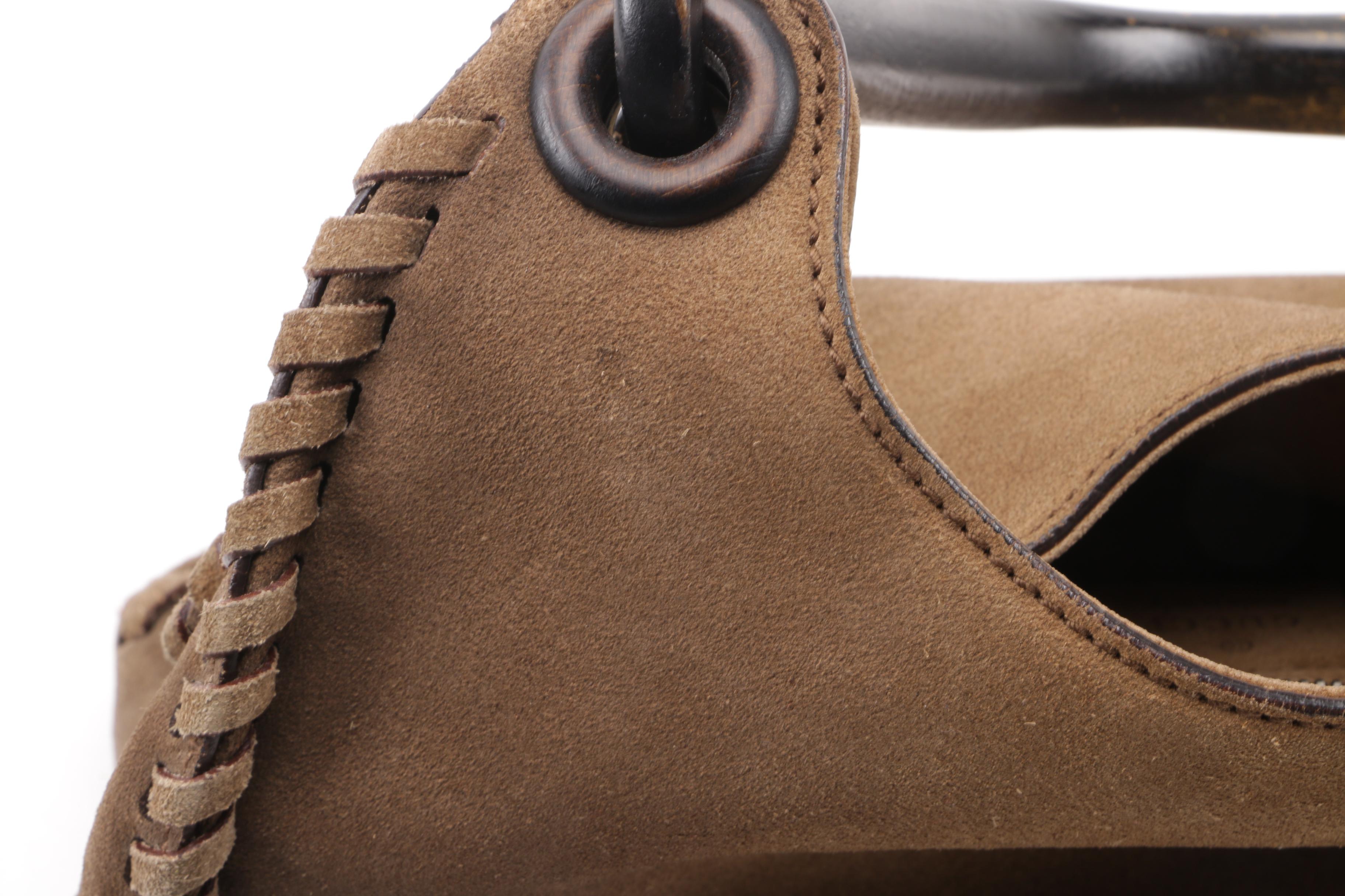 Gucci Brown Suede Whipstitch Wood Handle Hobo Bag