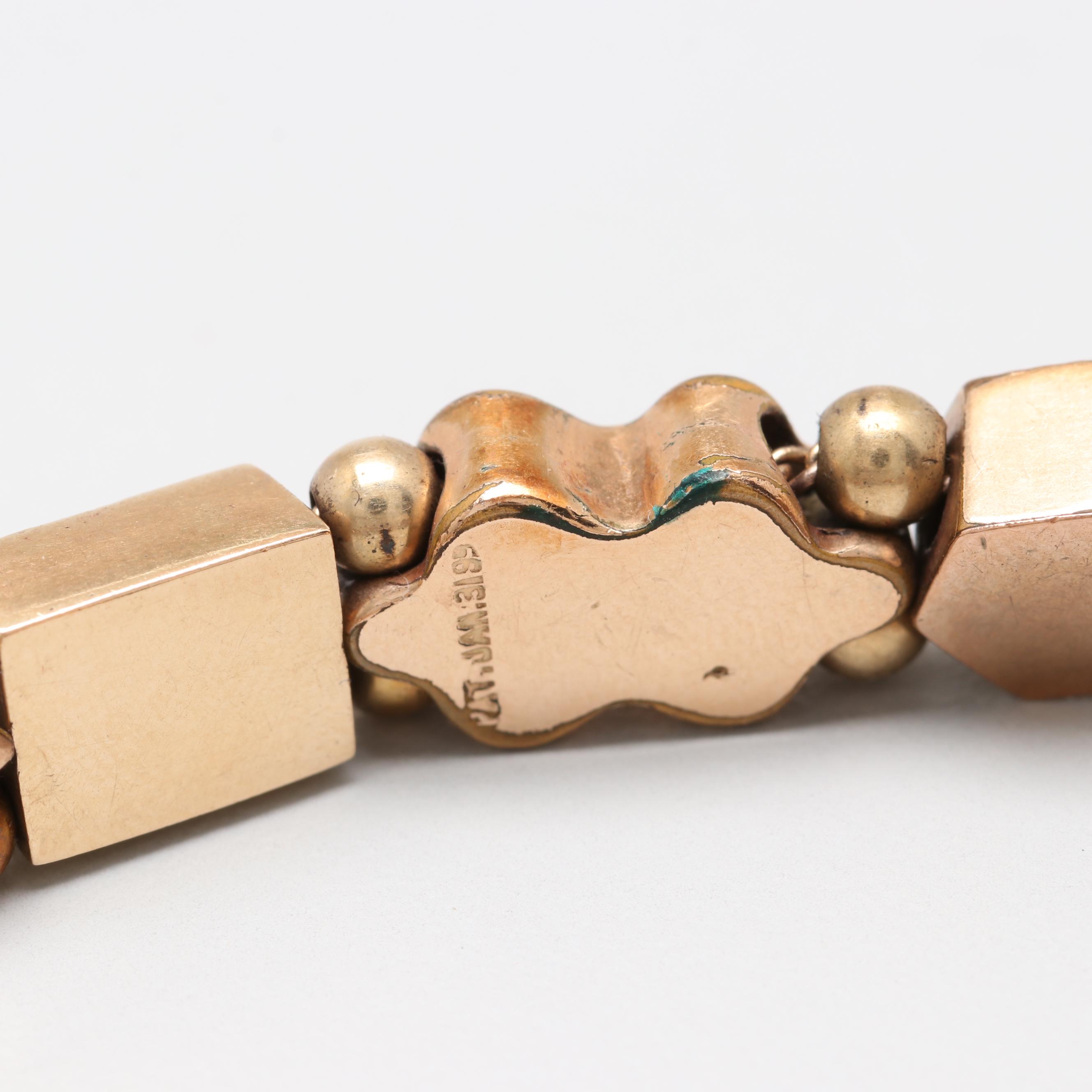 Victorian Gold Tone Seed Pearl, Amethyst and Opal Slide Charm Bracelet