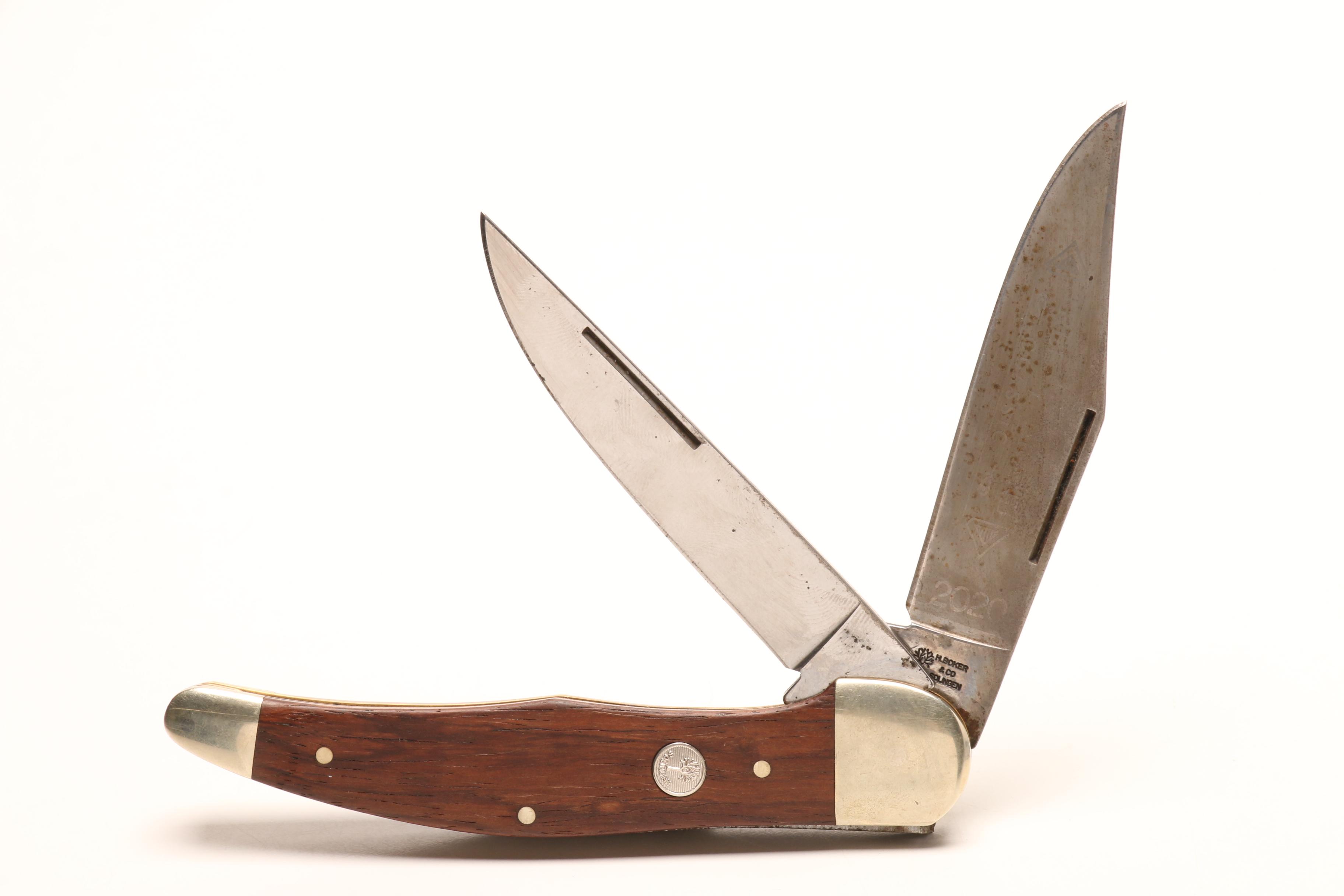 Vintage German "M. Boker" Solingen Dual Blade Utility Knife with Leather Holder