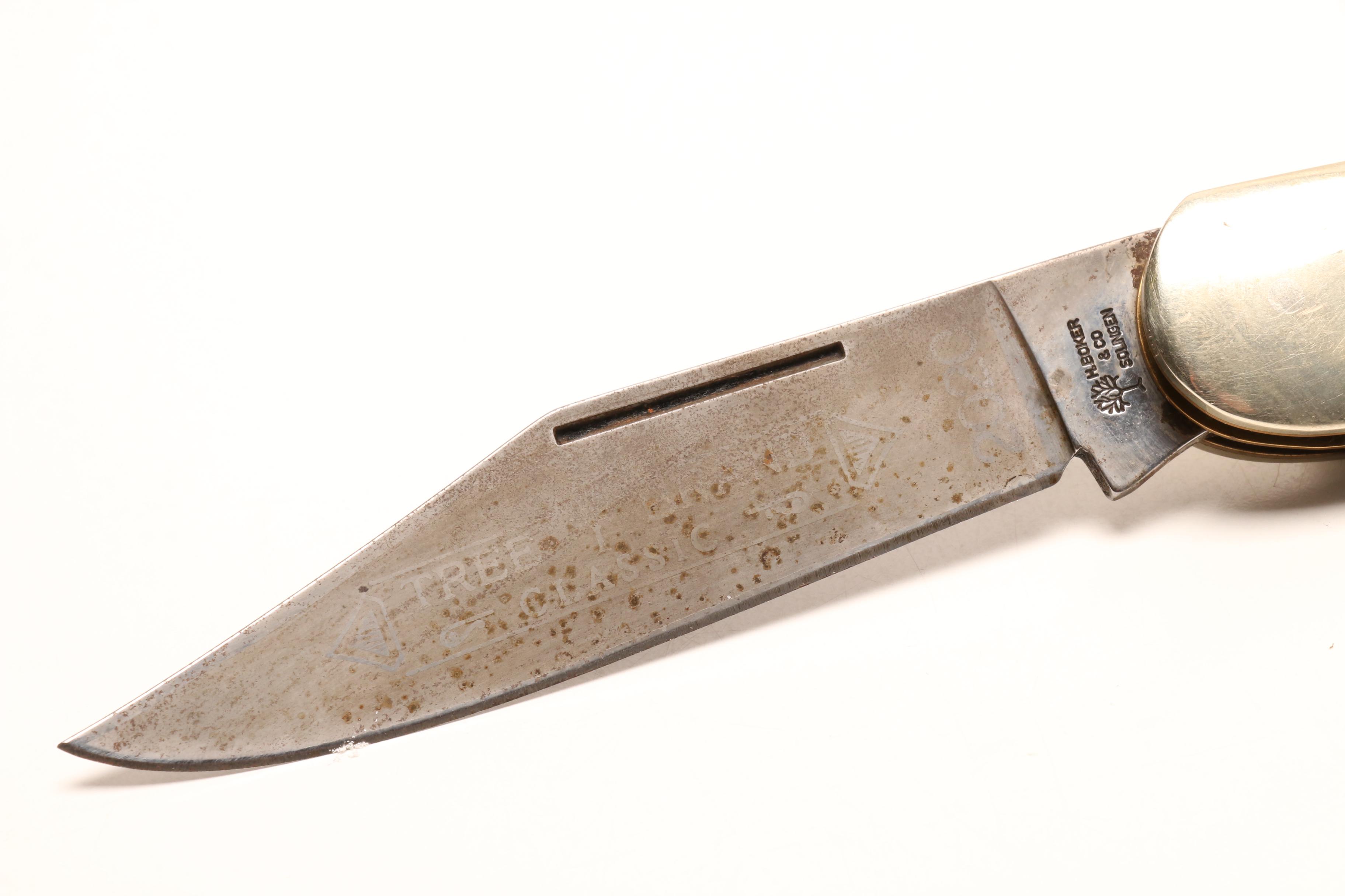 Vintage German "M. Boker" Solingen Dual Blade Utility Knife with Leather Holder