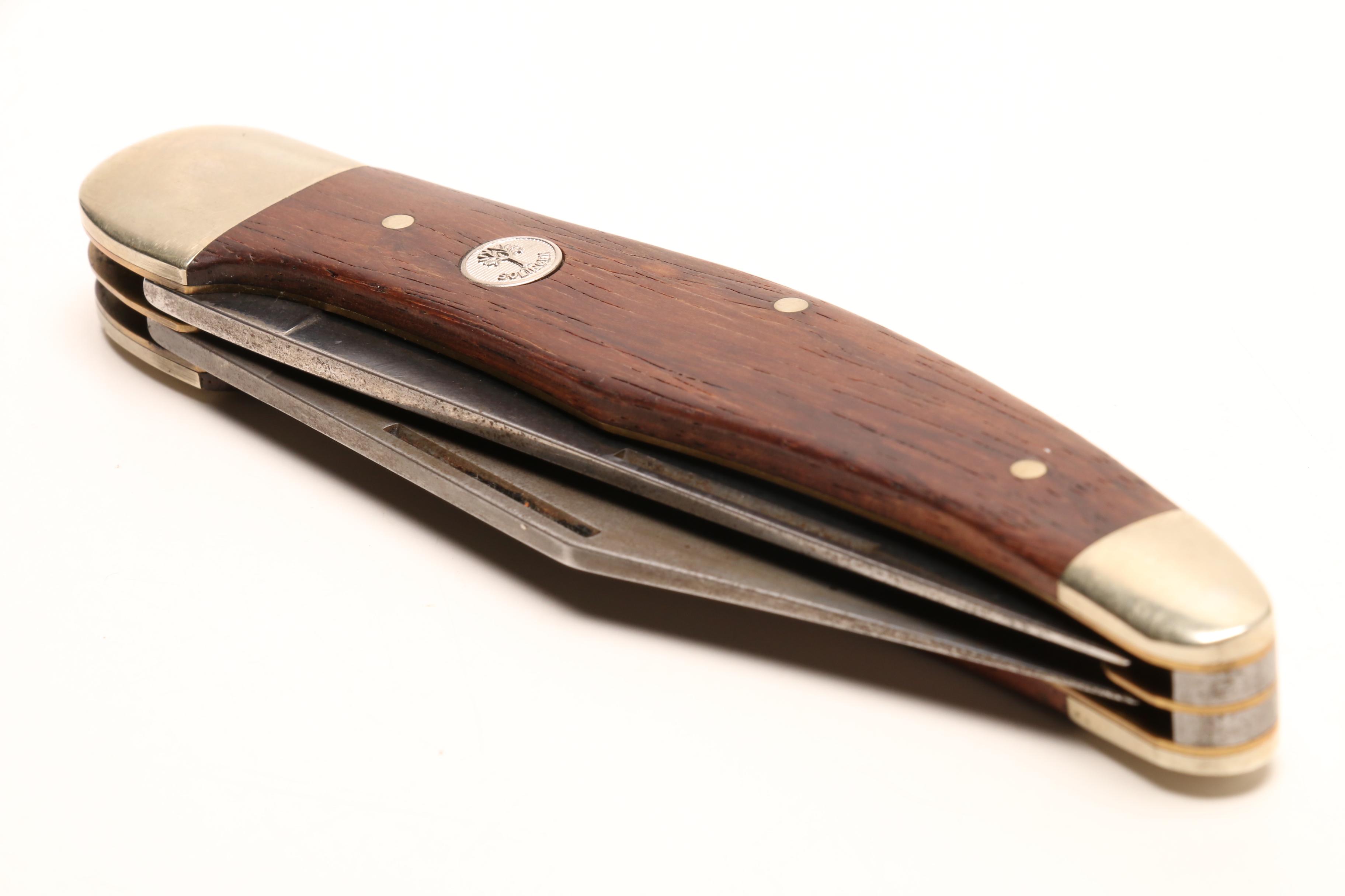 Vintage German "M. Boker" Solingen Dual Blade Utility Knife with Leather Holder