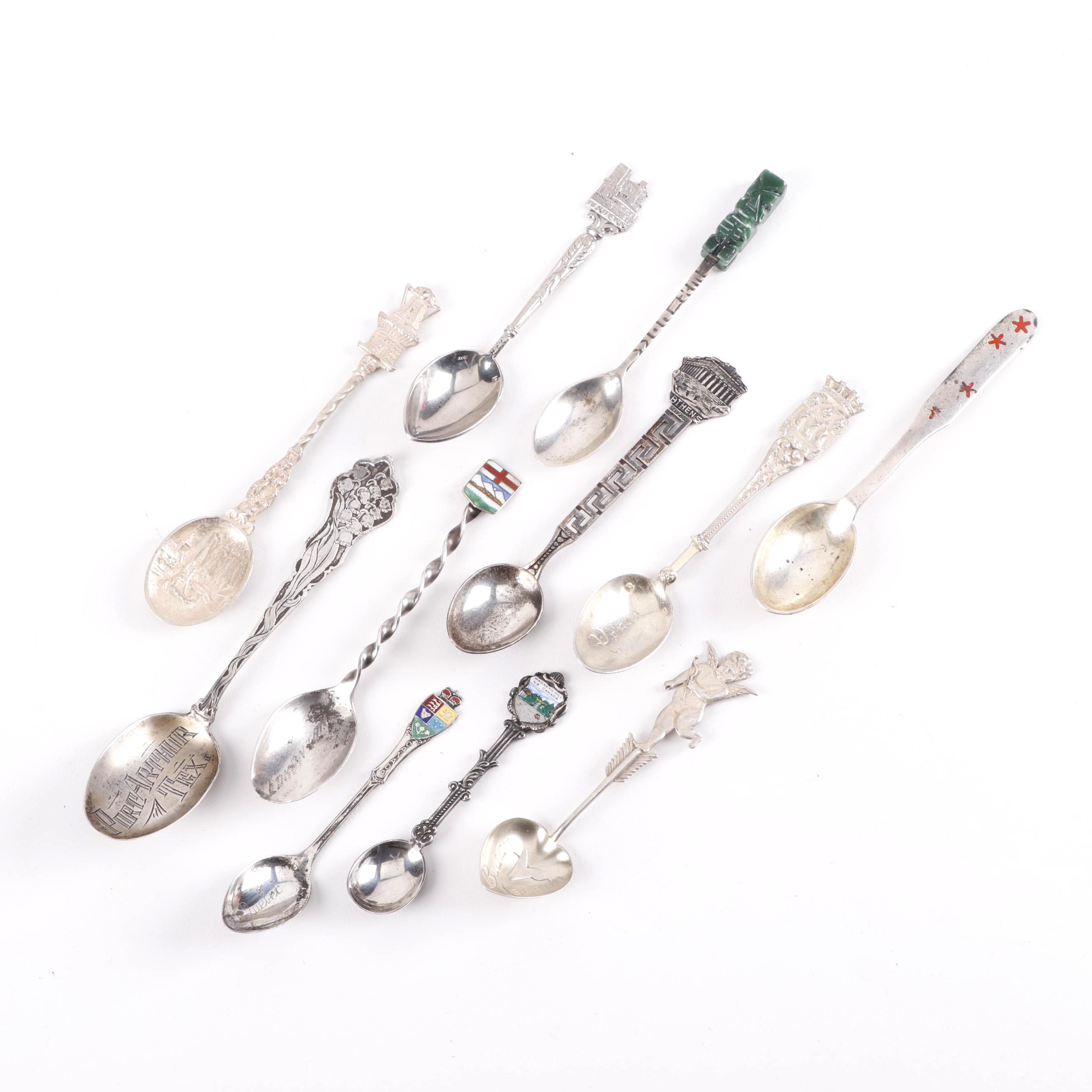Sterling, 800 Silver, and Silver Plate Souvenir Spoons