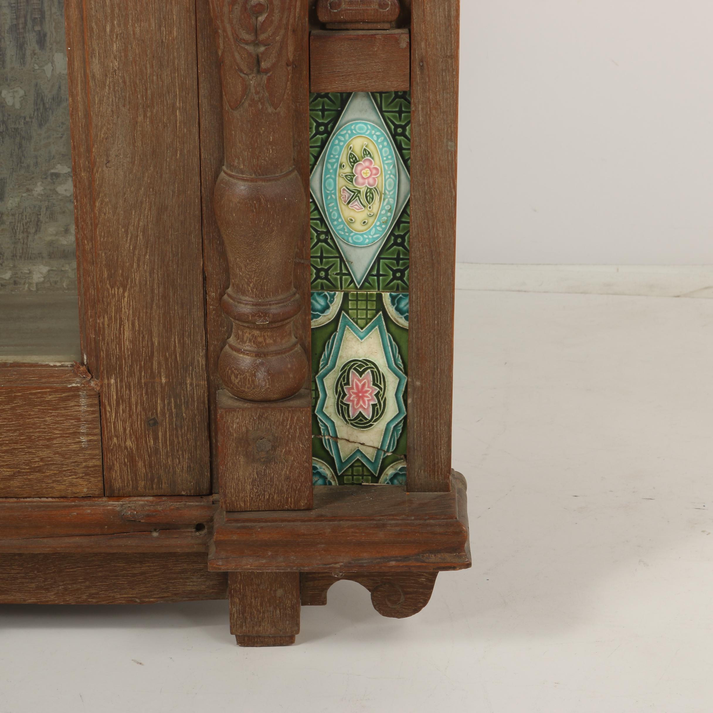 Aesthetic Movement Oak Bookcase with Inset Tiles, Late 19th Century