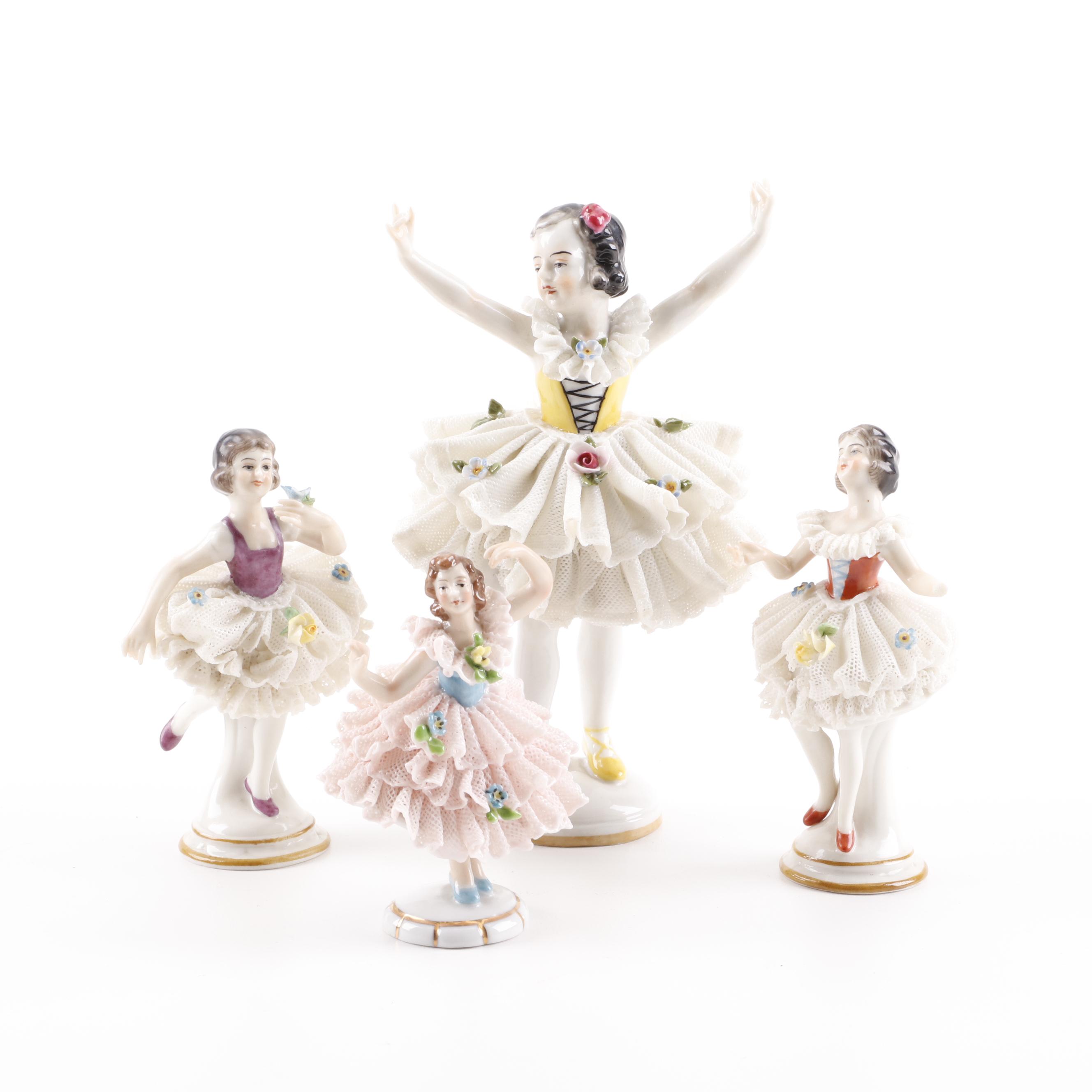 Dresden Lace Porcelain Ballerina Figurines Including Volkstedt