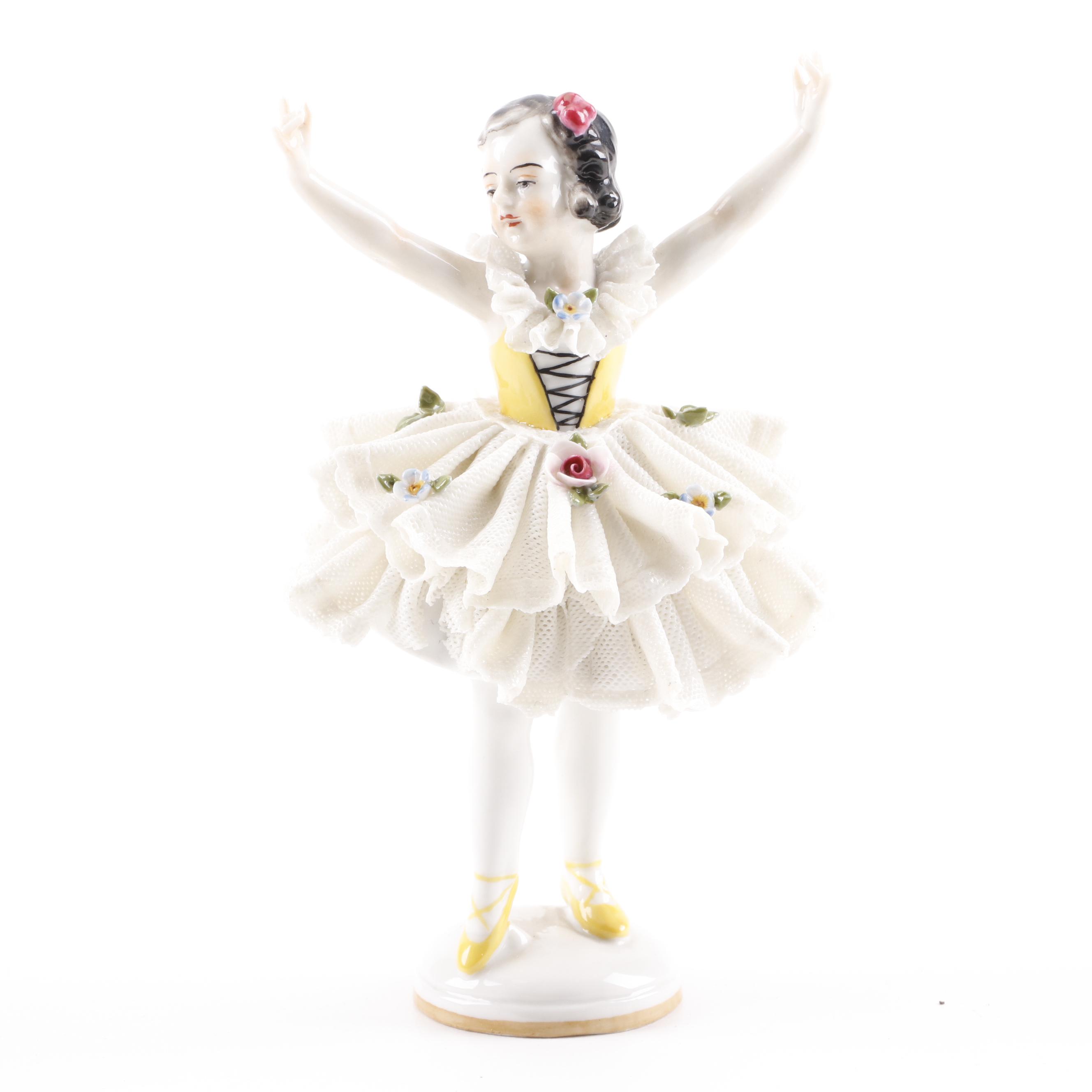 Dresden Lace Porcelain Ballerina Figurines Including Volkstedt