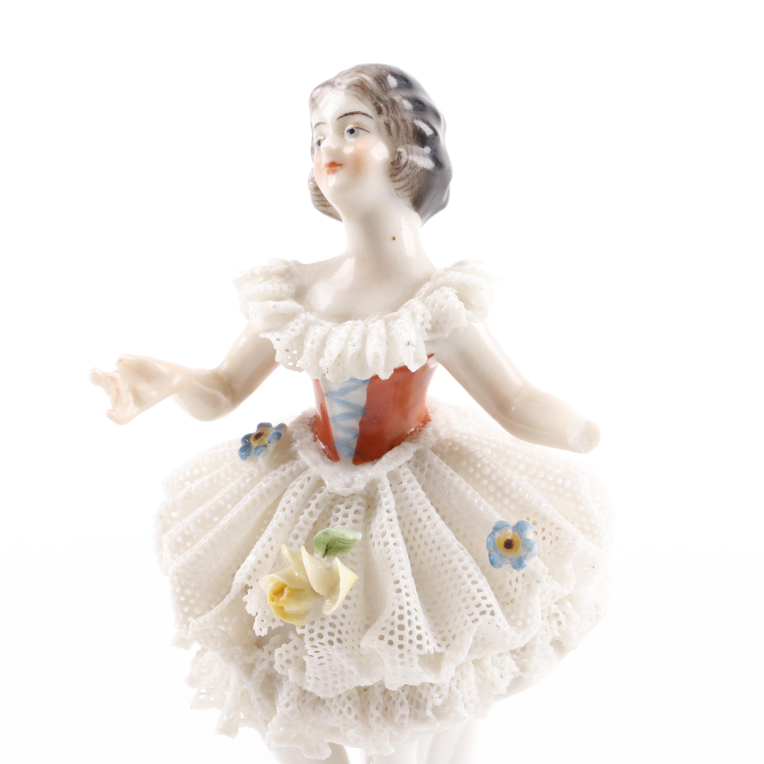 Dresden Lace Porcelain Ballerina Figurines Including Volkstedt