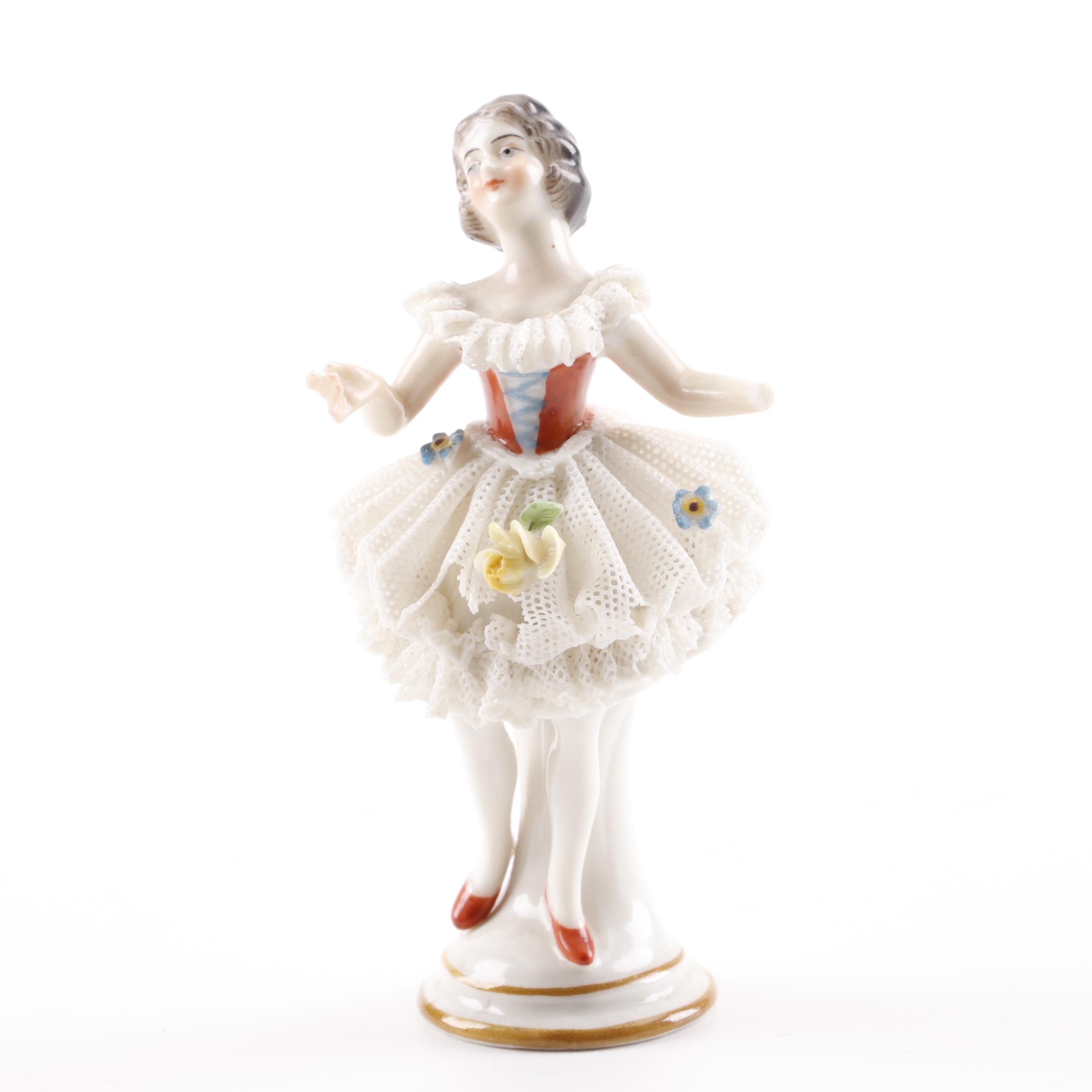 Dresden Lace Porcelain Ballerina Figurines Including Volkstedt