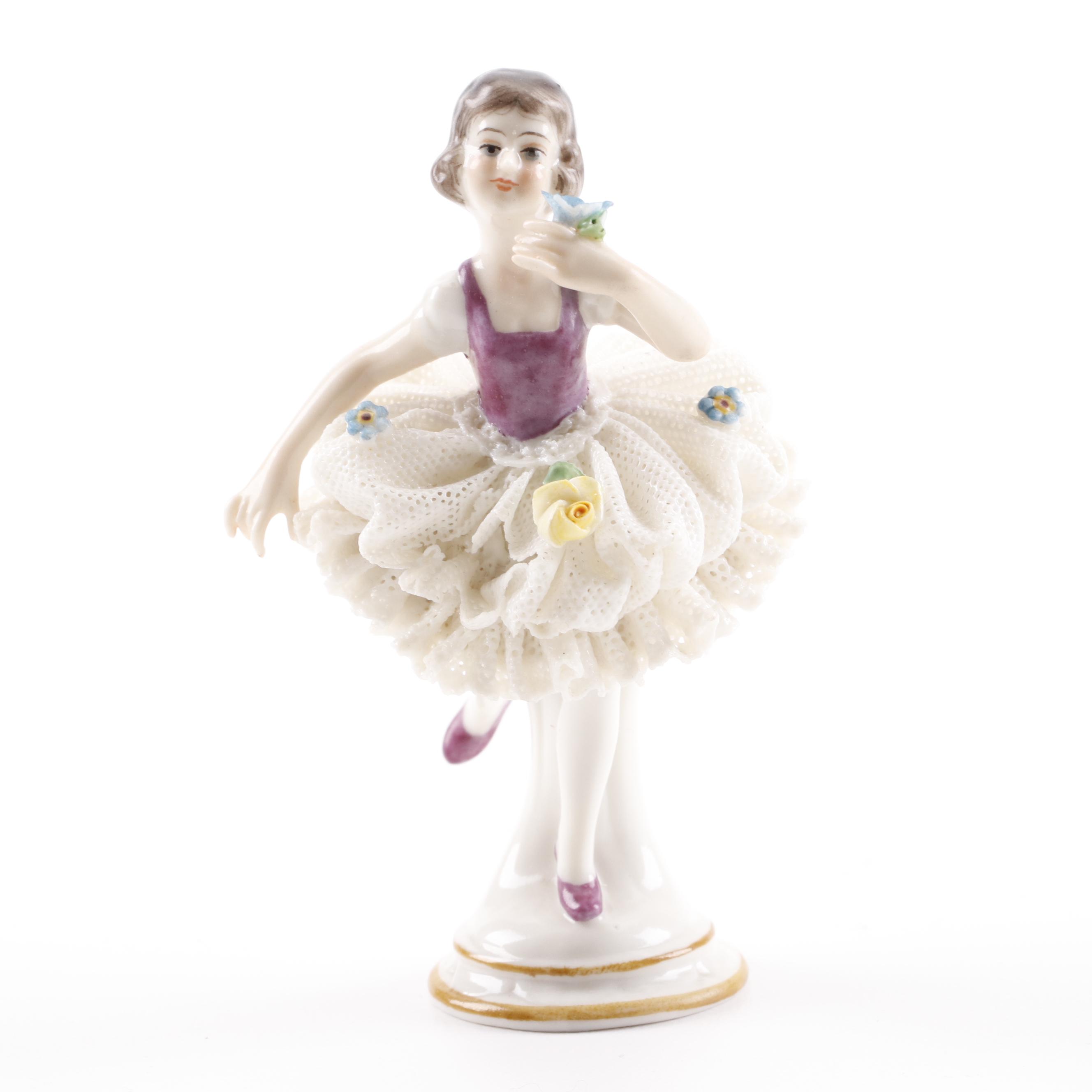Dresden Lace Porcelain Ballerina Figurines Including Volkstedt