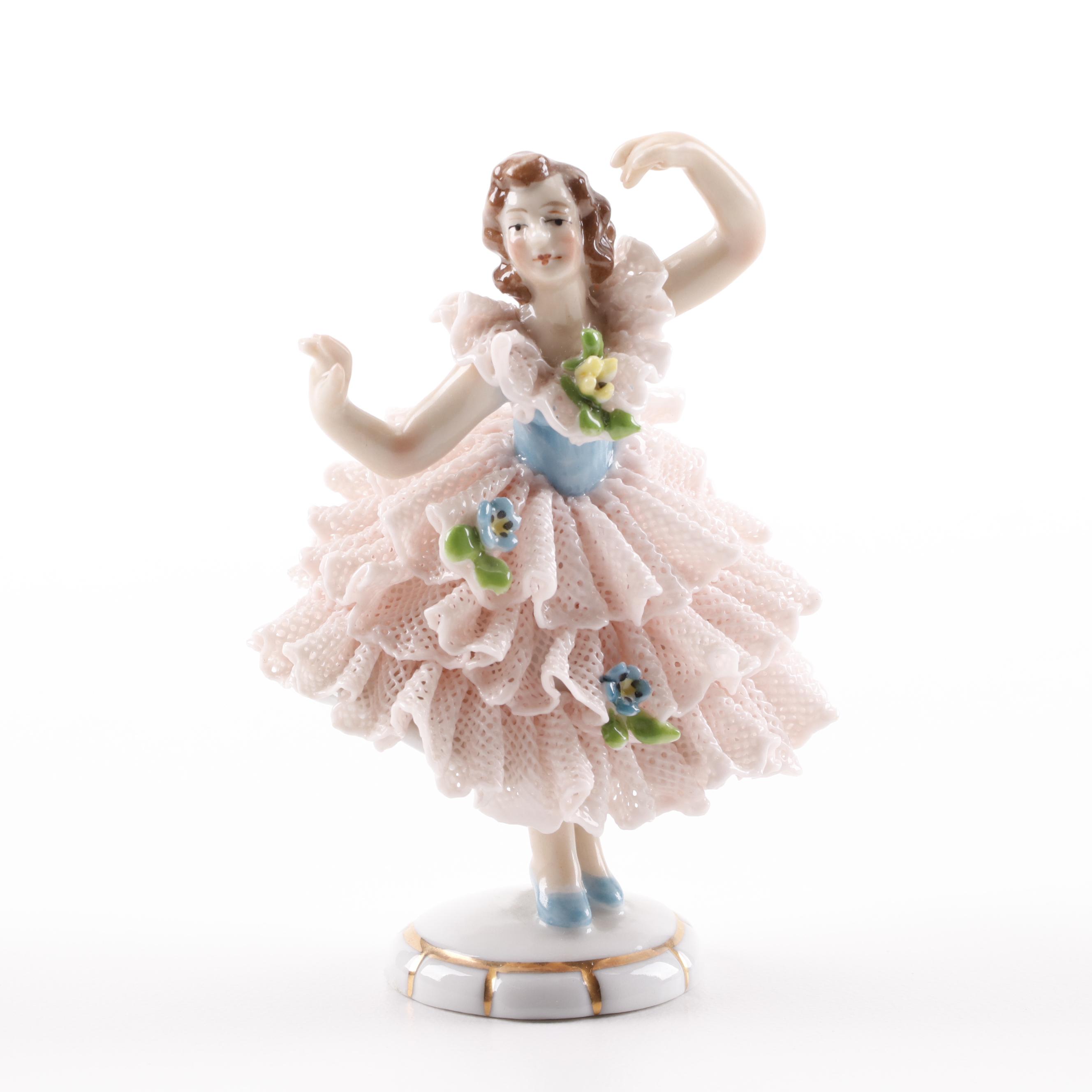 Dresden Lace Porcelain Ballerina Figurines Including Volkstedt