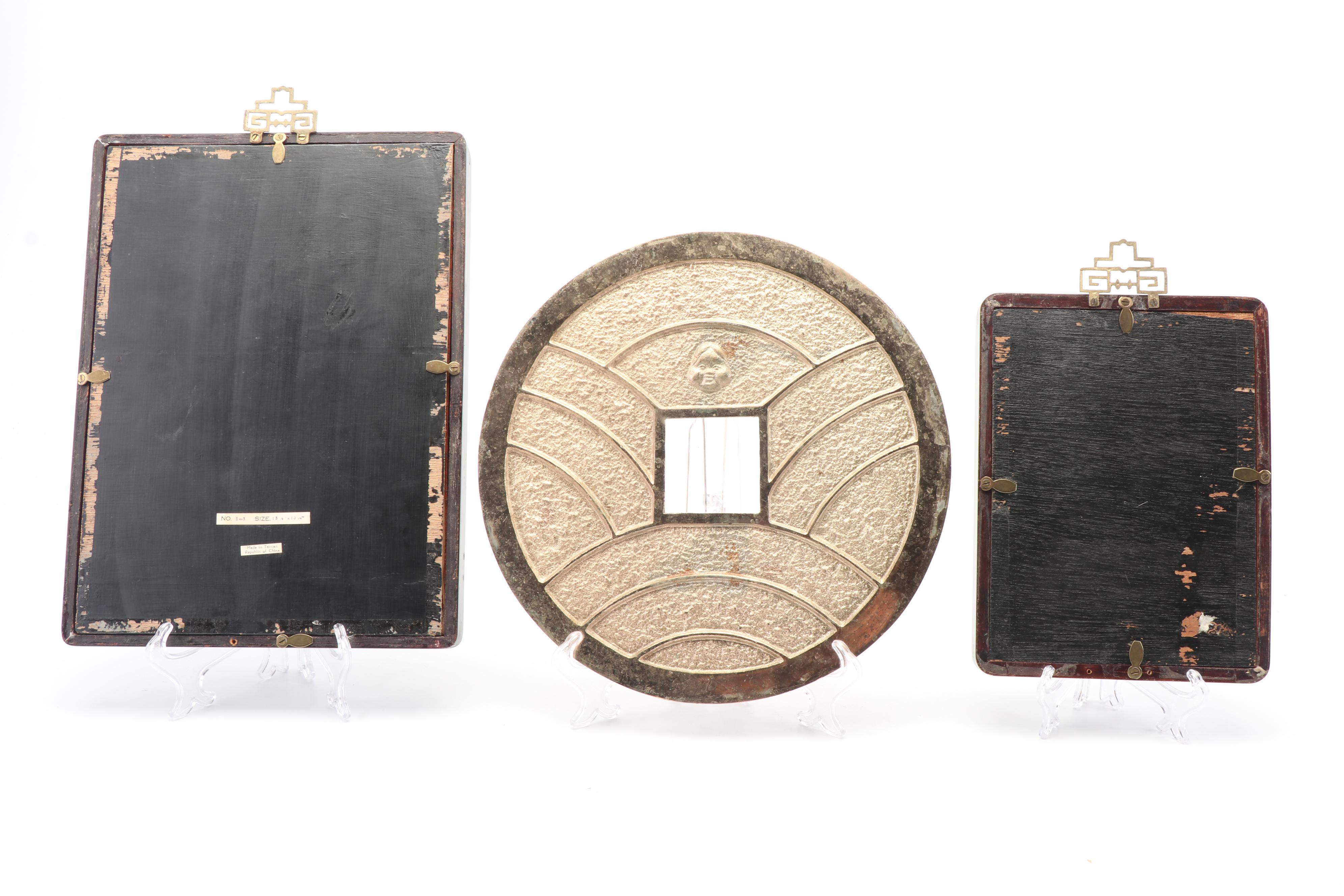 Chinese Applied Carved Stone and "Coin" Wall Hangings