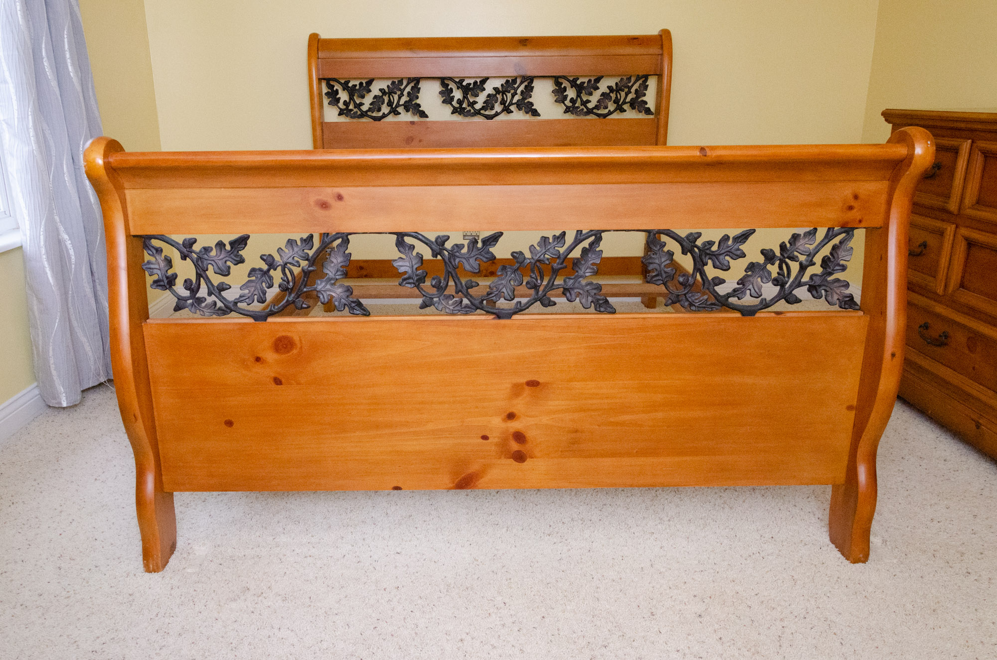 Wrought Iron and Cedar Queen Size Sleigh Bed