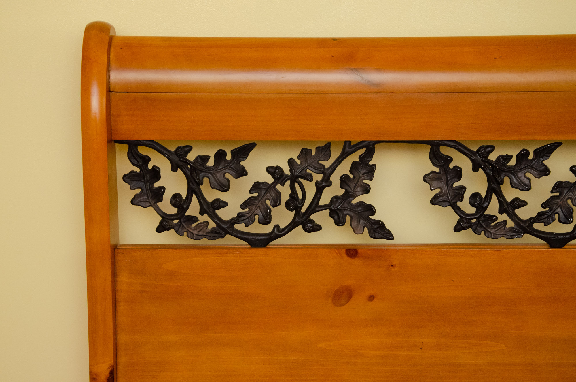 Wrought Iron and Cedar Queen Size Sleigh Bed