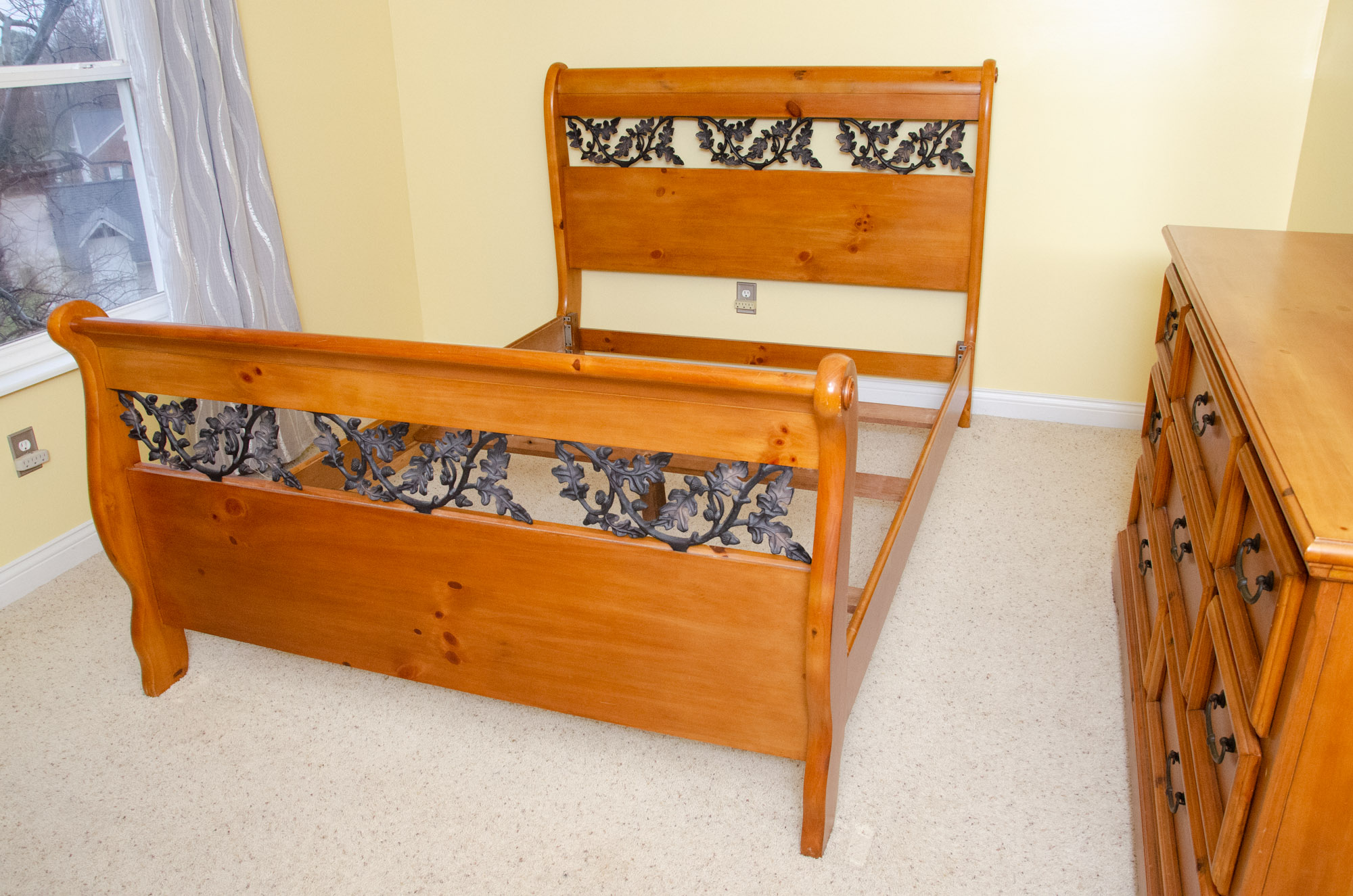 Wrought Iron and Cedar Queen Size Sleigh Bed