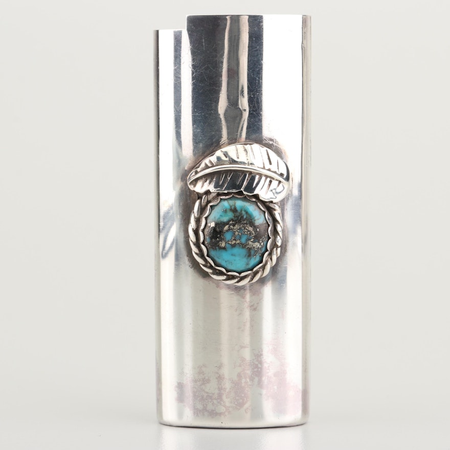 Sterling Silver Pyrite in Turquoise Lighter Case
