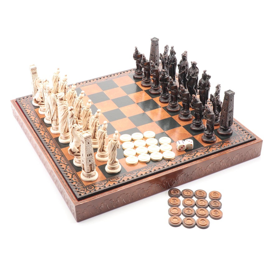 Reversible Leather Topped Chess and Backgammon Set