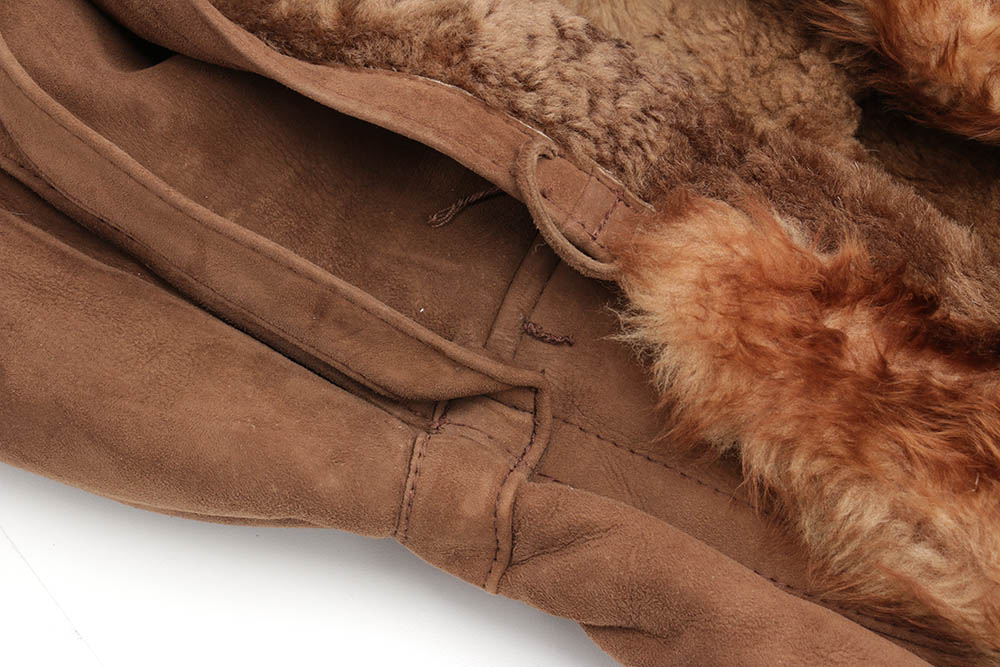 Vintage Brown Suede Coat with Shearling Lining and Trim, Made in France