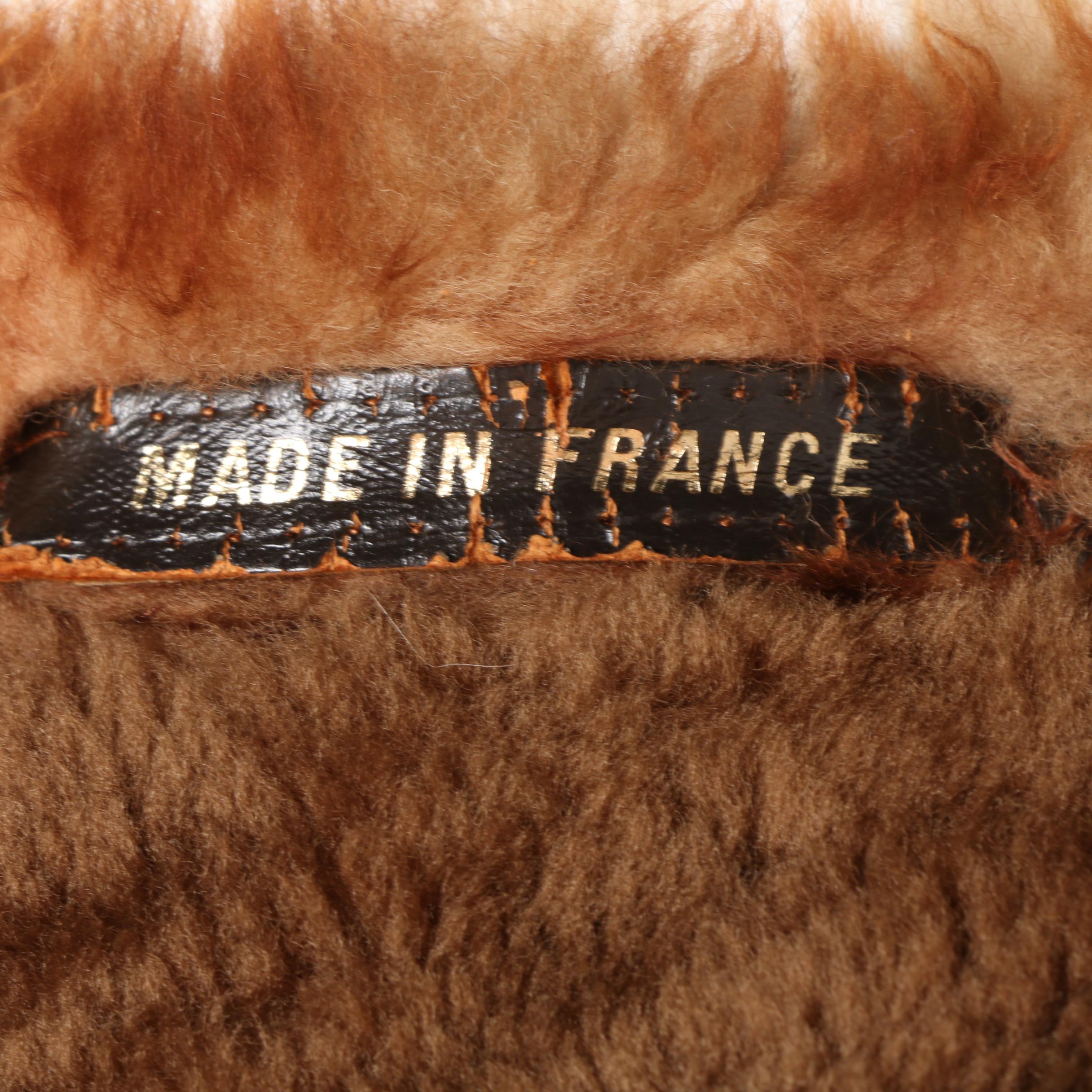 Vintage Brown Suede Coat with Shearling Lining and Trim, Made in France