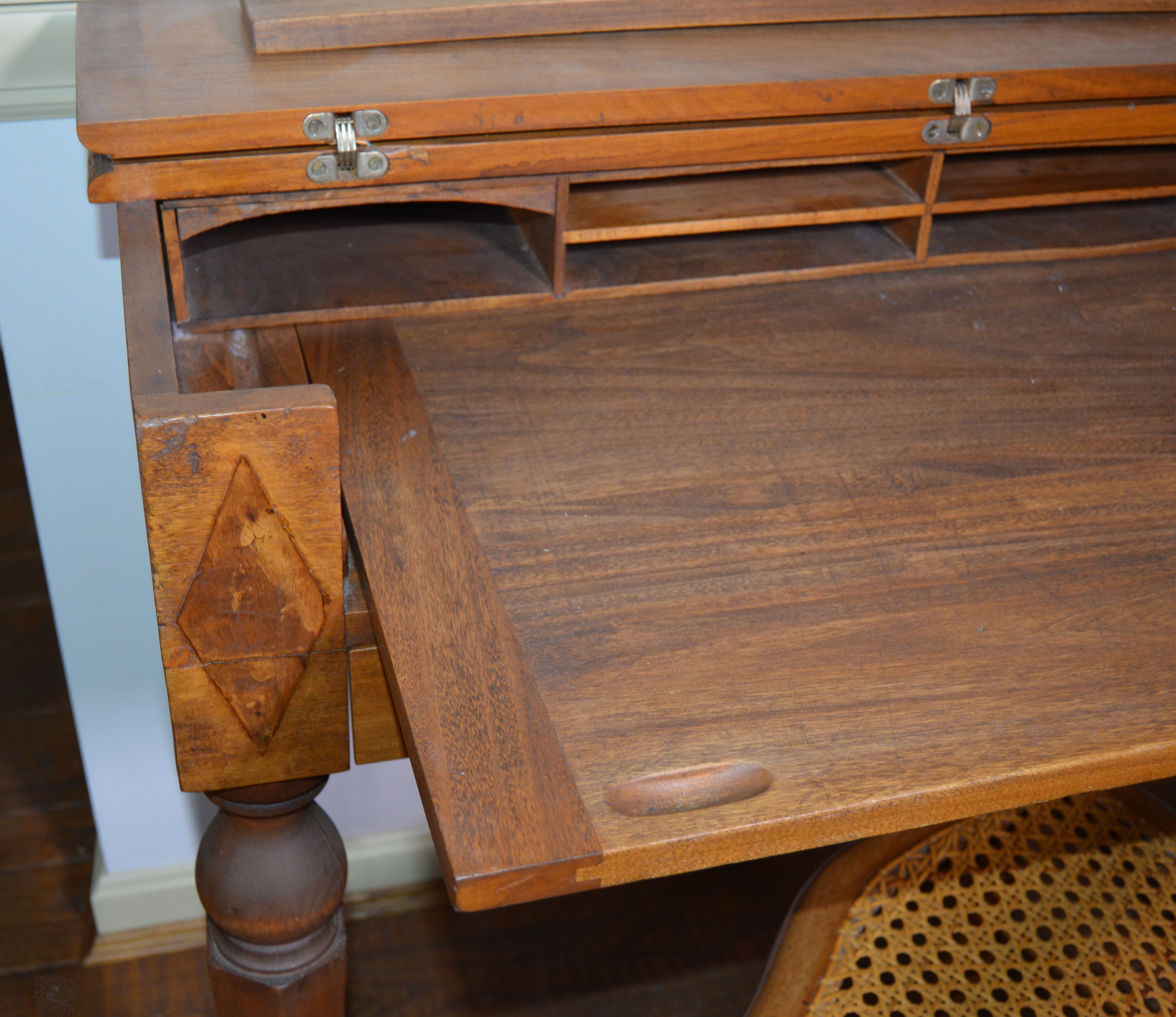 American Empire Flip Top Writing Desk and Cane Chair, Early 20th Century