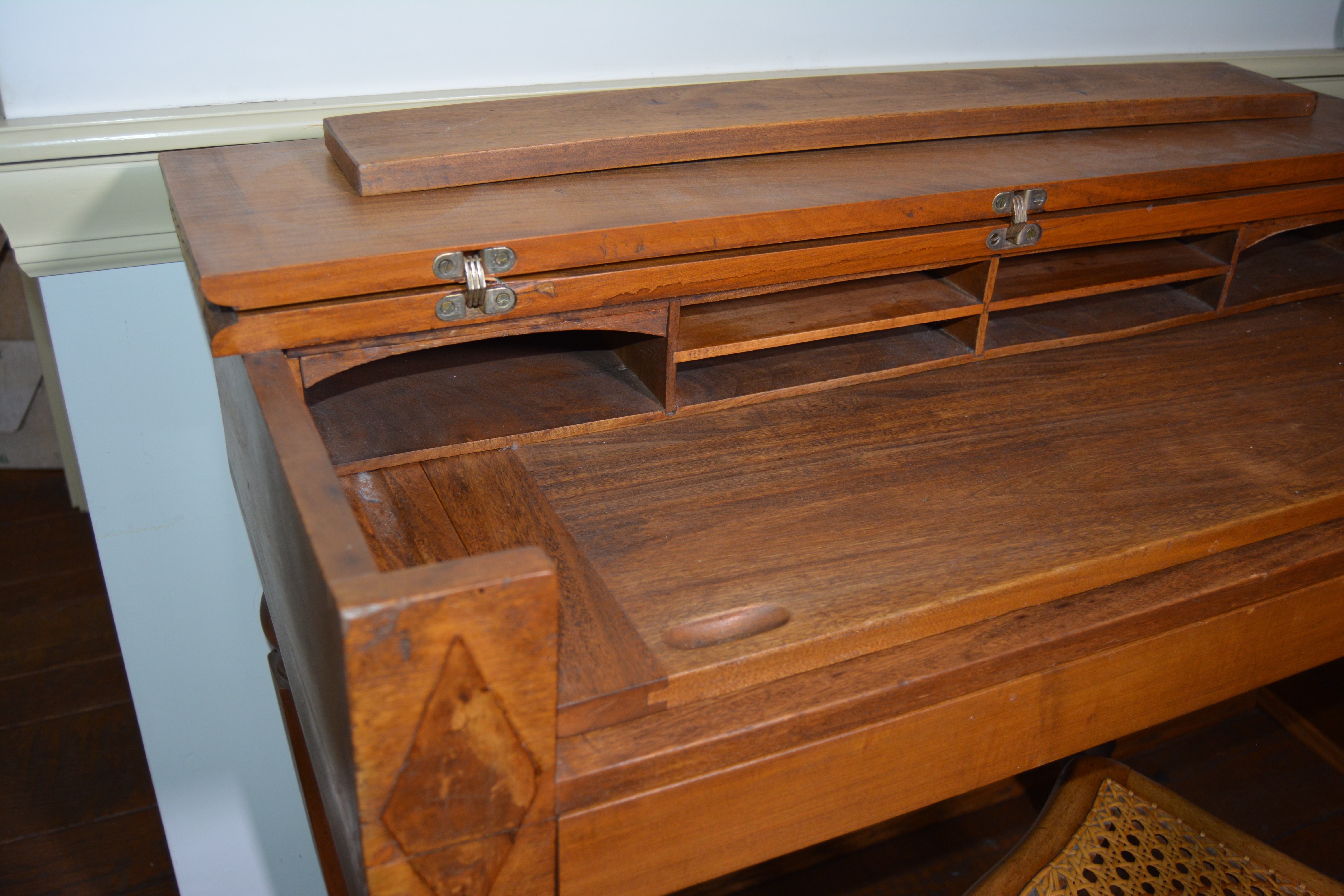 American Empire Flip Top Writing Desk and Cane Chair, Early 20th Century