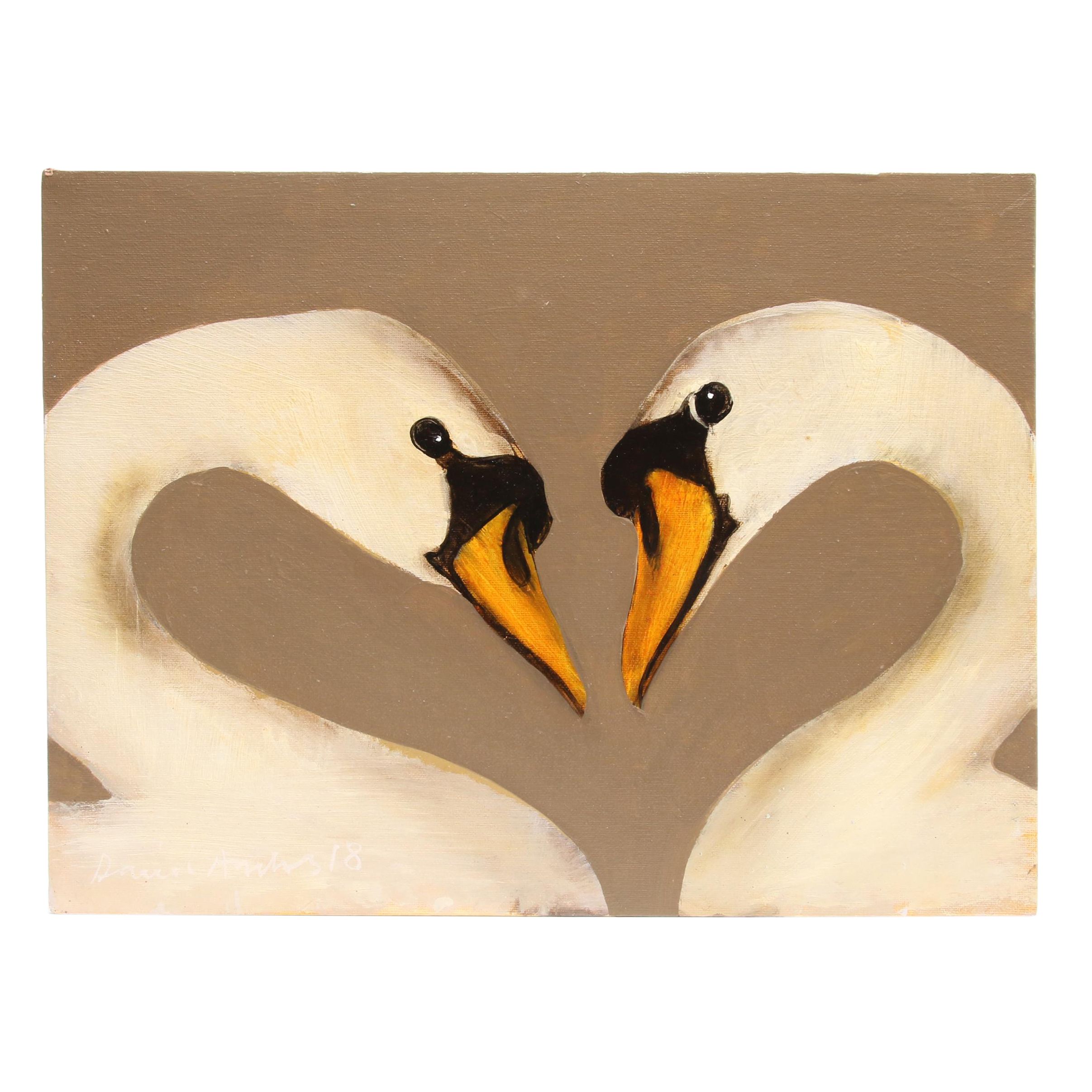 David Andrews Oil Painting of Two Swans