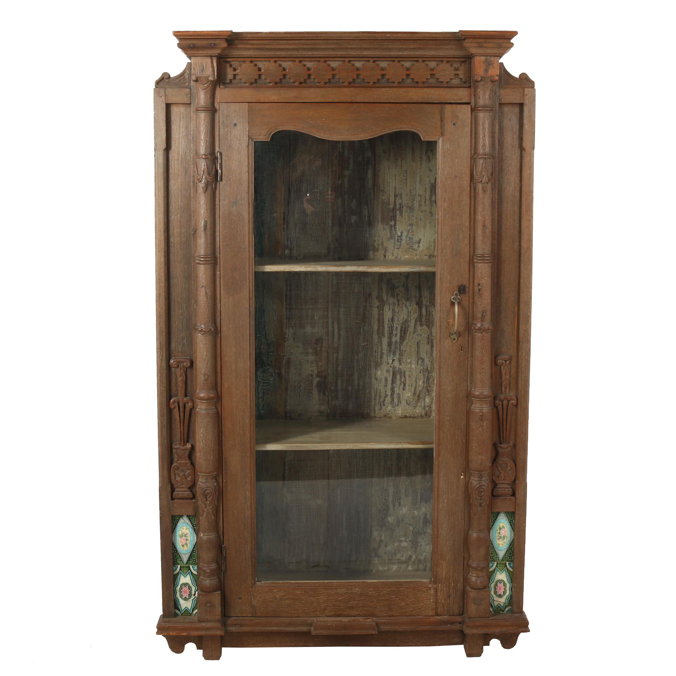 Aesthetic Movement Oak Bookcase with Inset Tiles, Late 19th Century