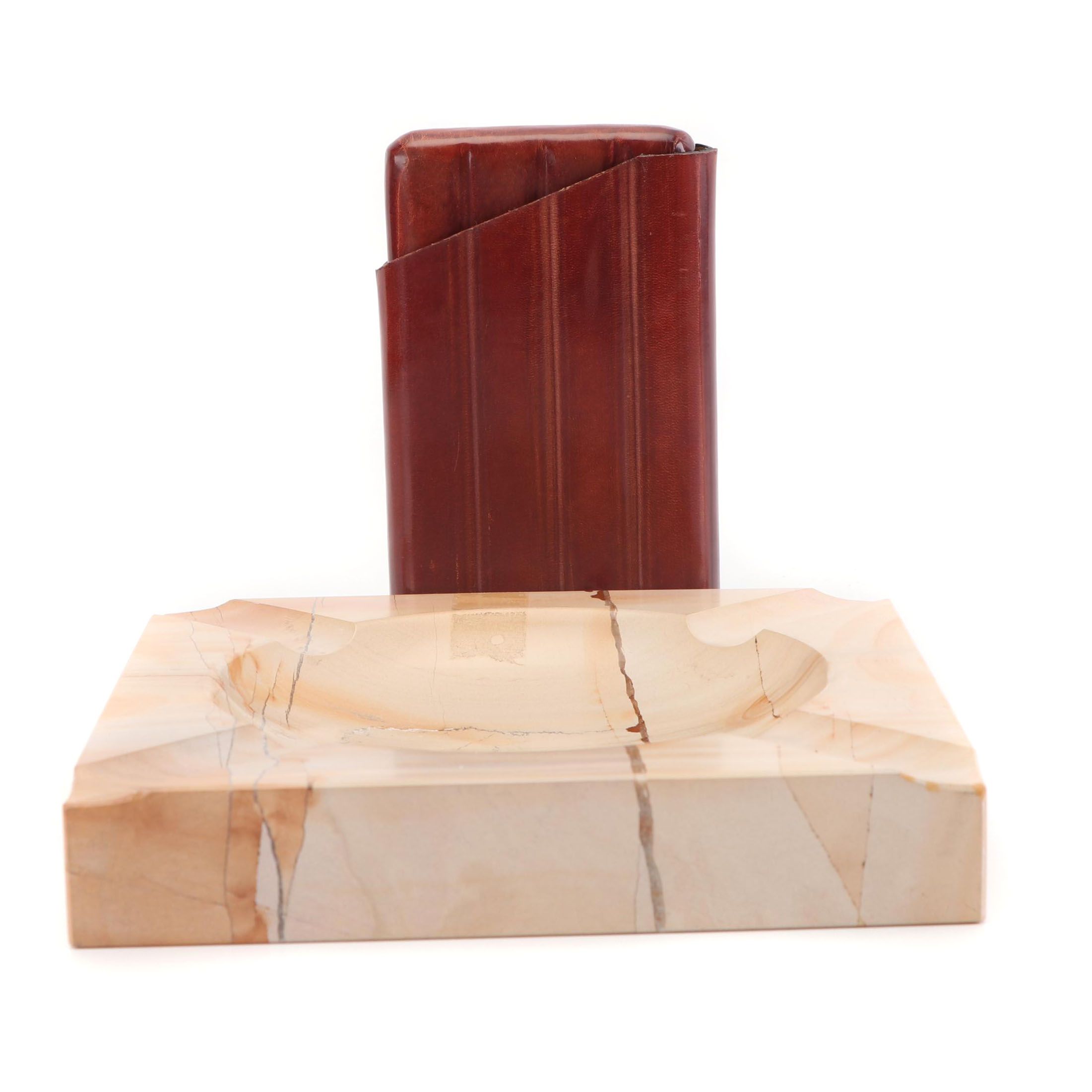 Leather Cigar Case with Bey-Berk Marble Ashtray