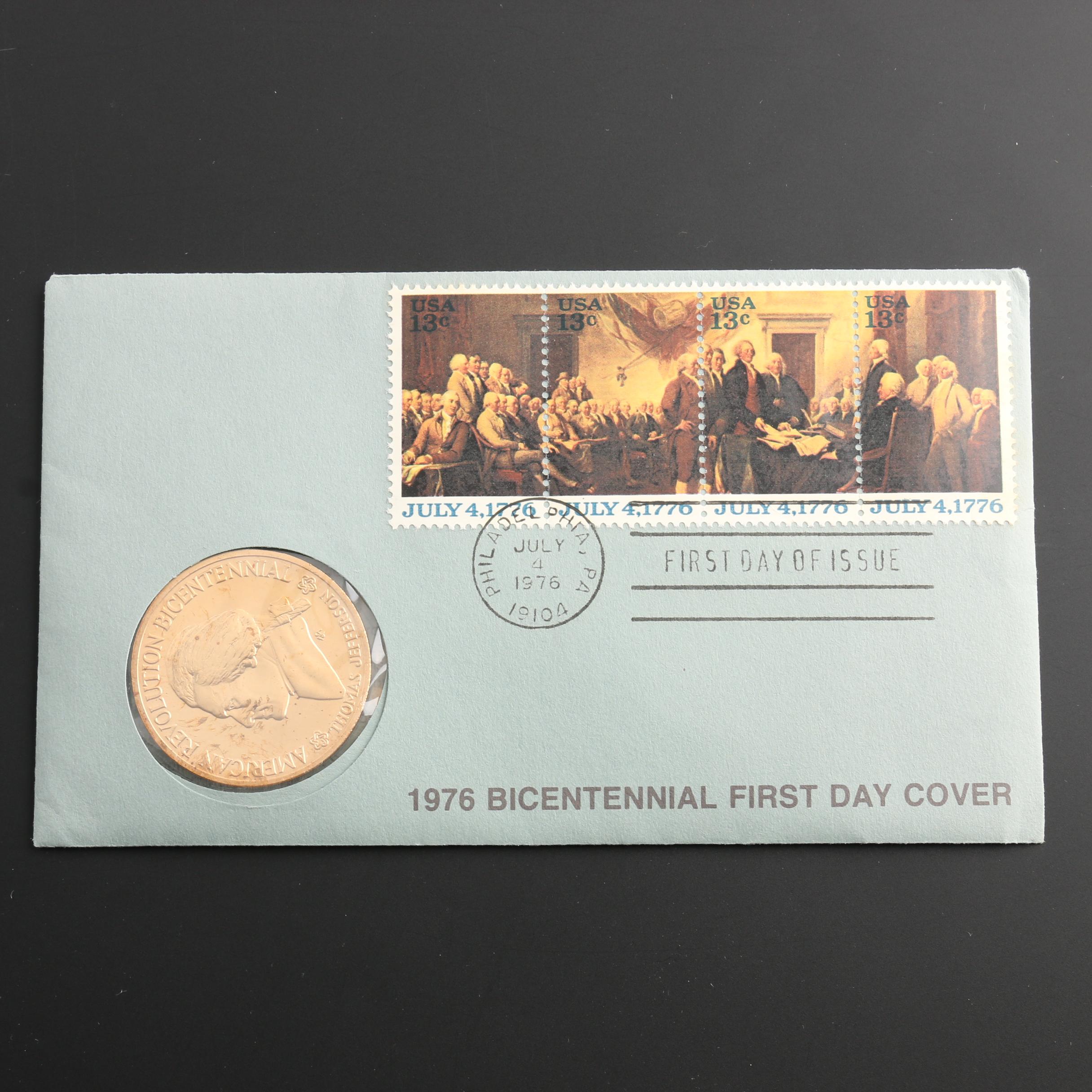 1976 Bicentennial First Day Cover With A Commemorative Medal