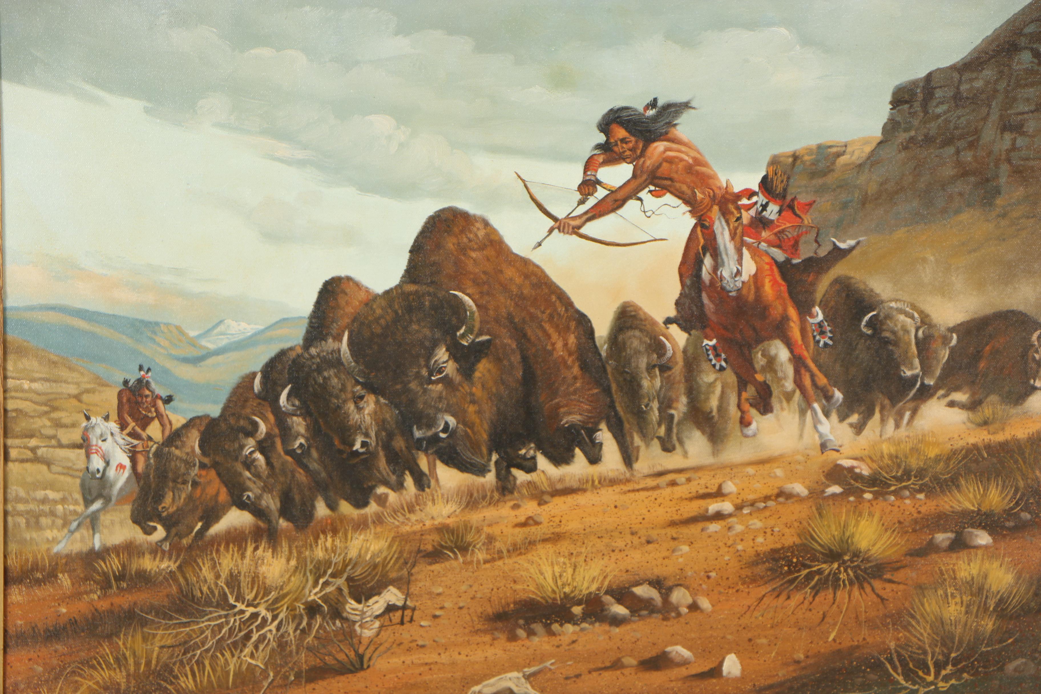 Walter Skyeagle Oil Painting of Native American Hunting Scene