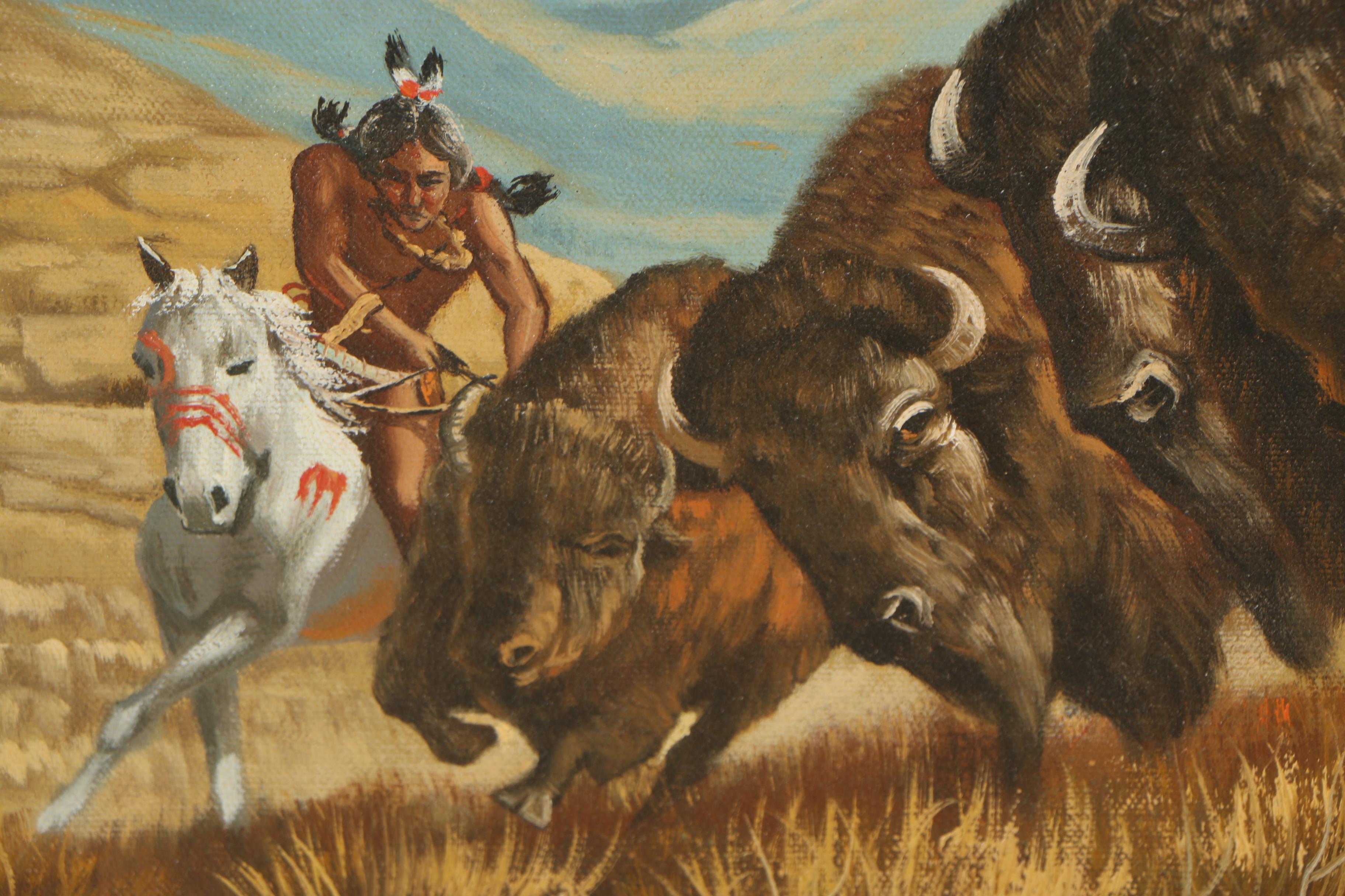 Walter Skyeagle Oil Painting of Native American Hunting Scene
