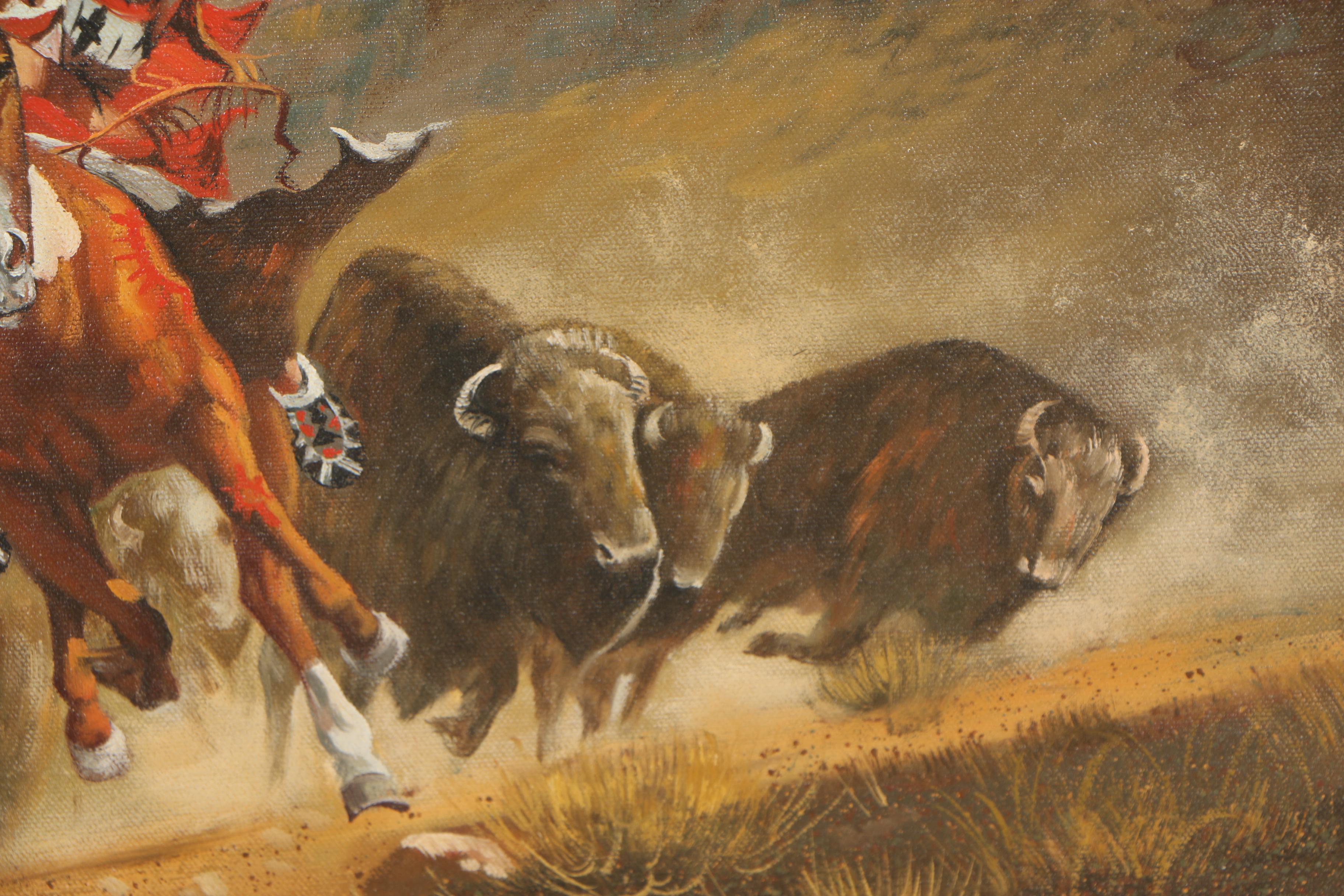 Walter Skyeagle Oil Painting of Native American Hunting Scene