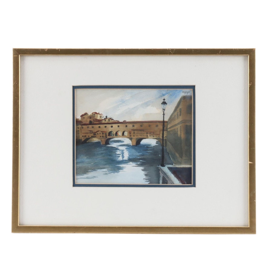 Jan Upp 1977 Watercolor Painting "Ponte Vecchio, Firenze, Italy"