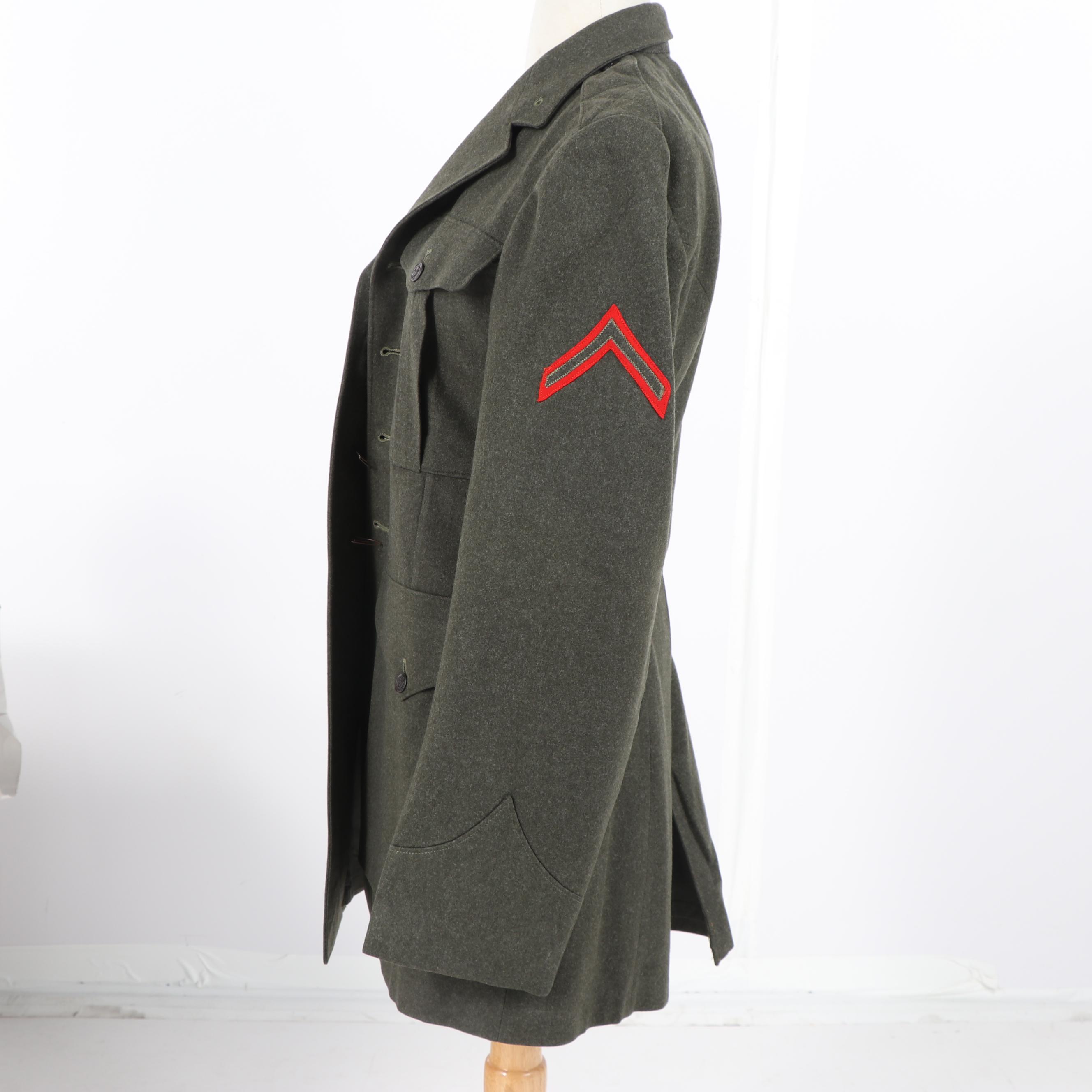 United States Marine PFC Rank Overcoat with Garrison Cap and Belt Buckle